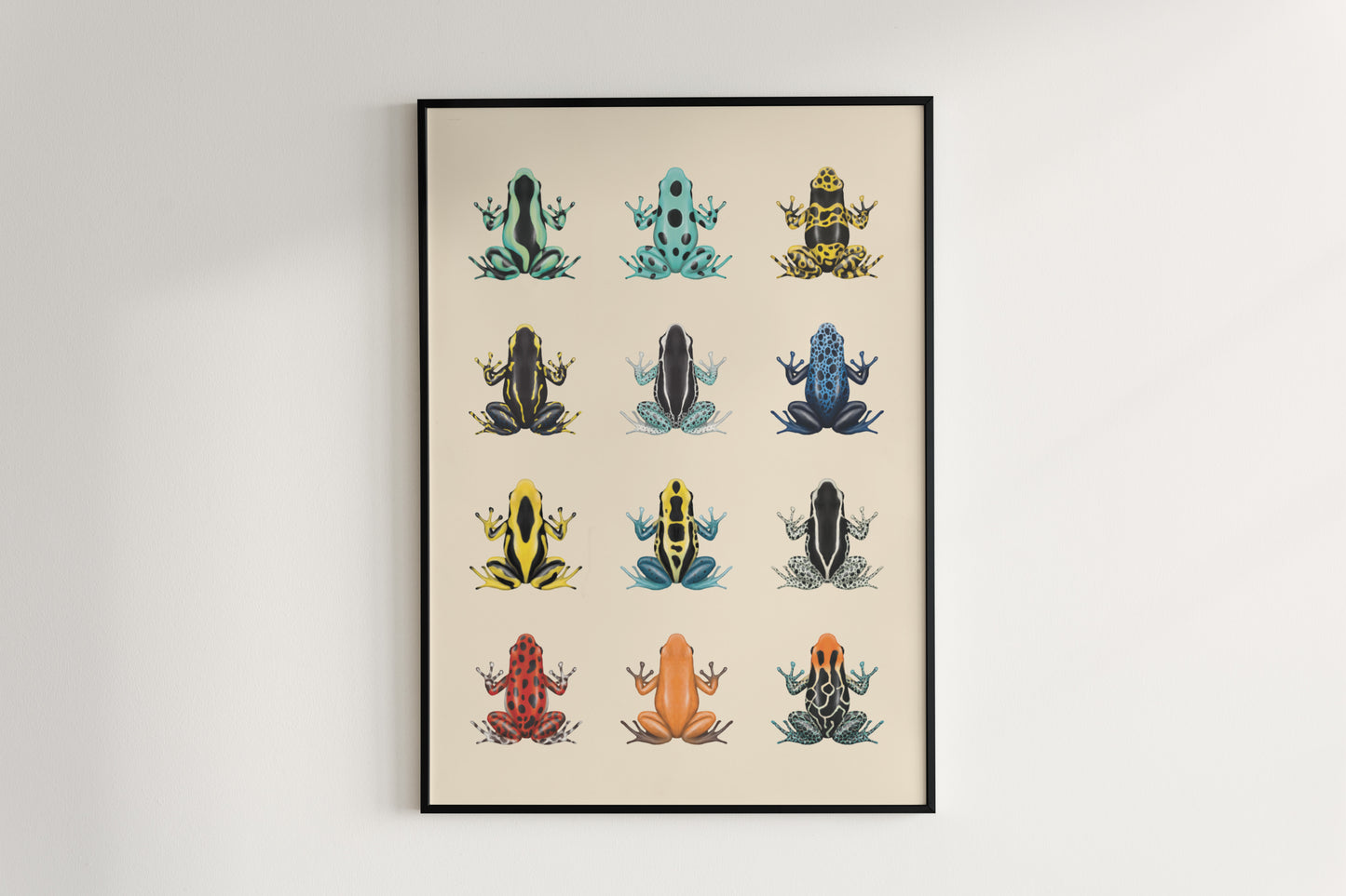 Poison Dart Frog Series 1 art poster by The Silk Ranch featuring vibrant, detailed illustrations of colorful dart frogs.
