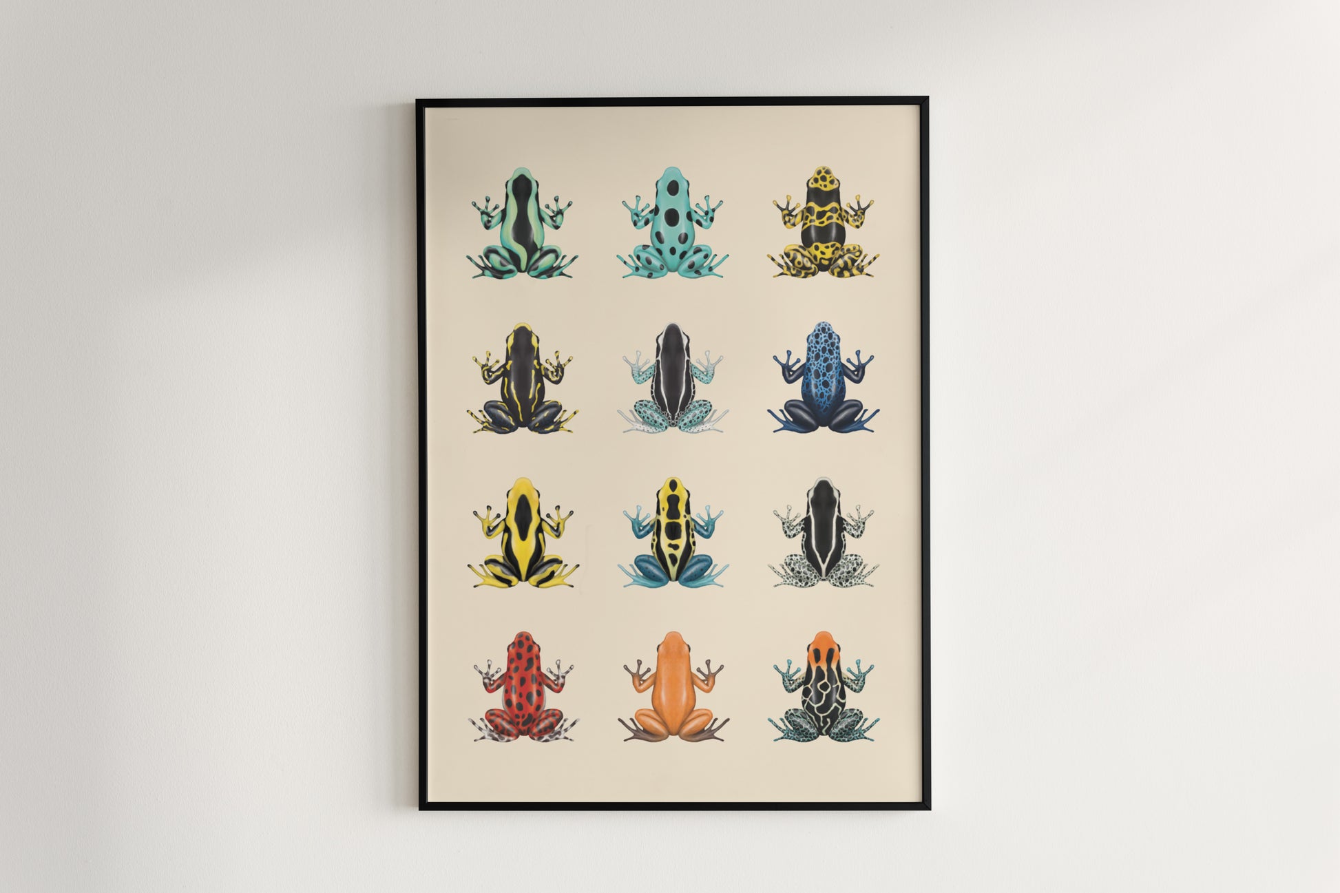 Poison Dart Frog Series 1 art poster by The Silk Ranch featuring vibrant, detailed illustrations of colorful dart frogs.
