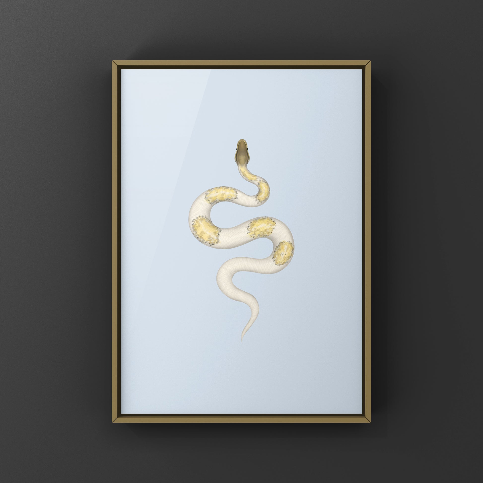 Colorful Super Pastel Mojave Pied Ball Python art print by The Silk Ranch, showcasing vibrant patterns and detailed snake illustration.