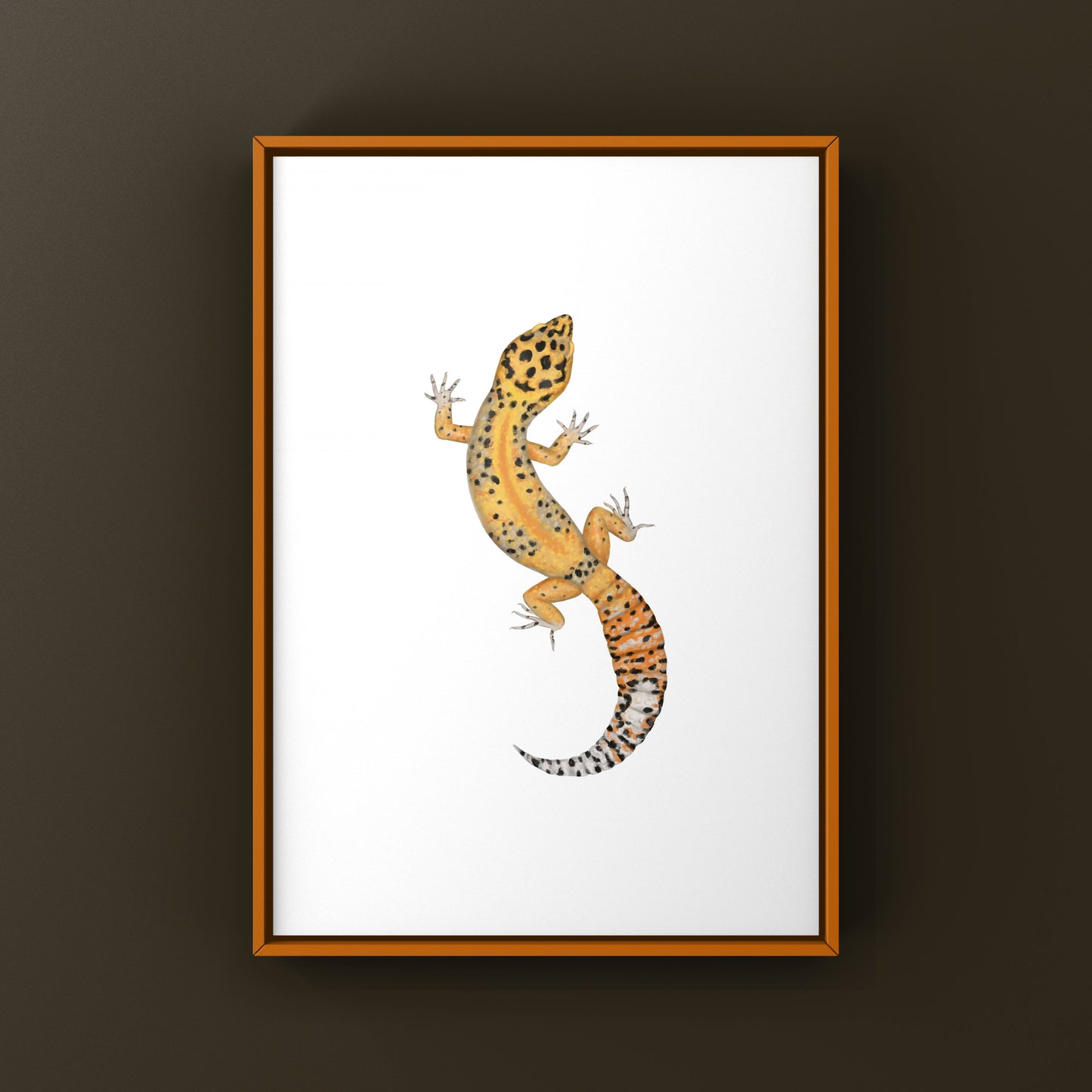 Leopard gecko art print by The Silk Ranch featuring detailed, vibrant illustrations of a leopard gecko on high-quality paper.