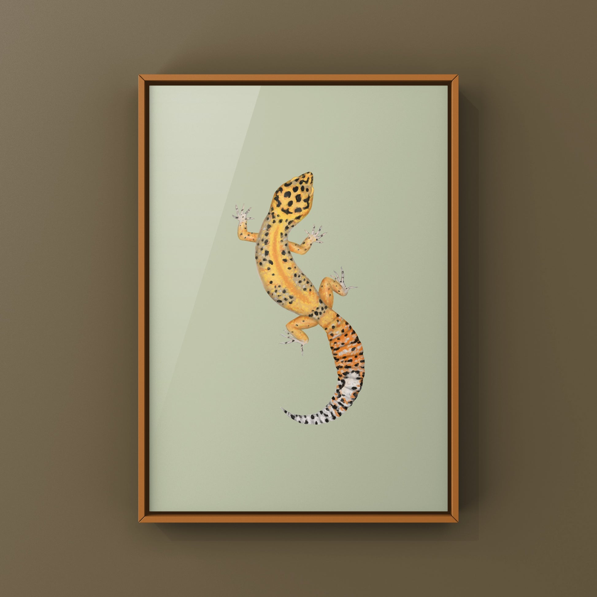 Firebold Leopard Gecko art print by The Silk Ranch, featuring vibrant leopard gecko illustration on high-quality paper.