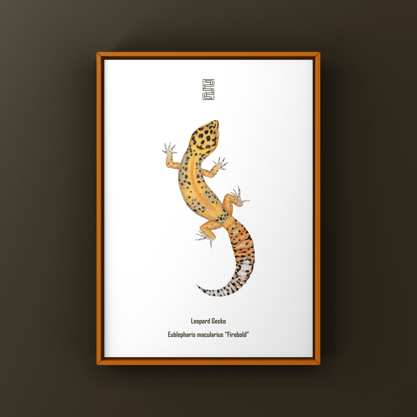 Firebold leopard gecko art print by The Silk Ranch, featuring detailed, vibrant reptile artwork on high-quality paper.