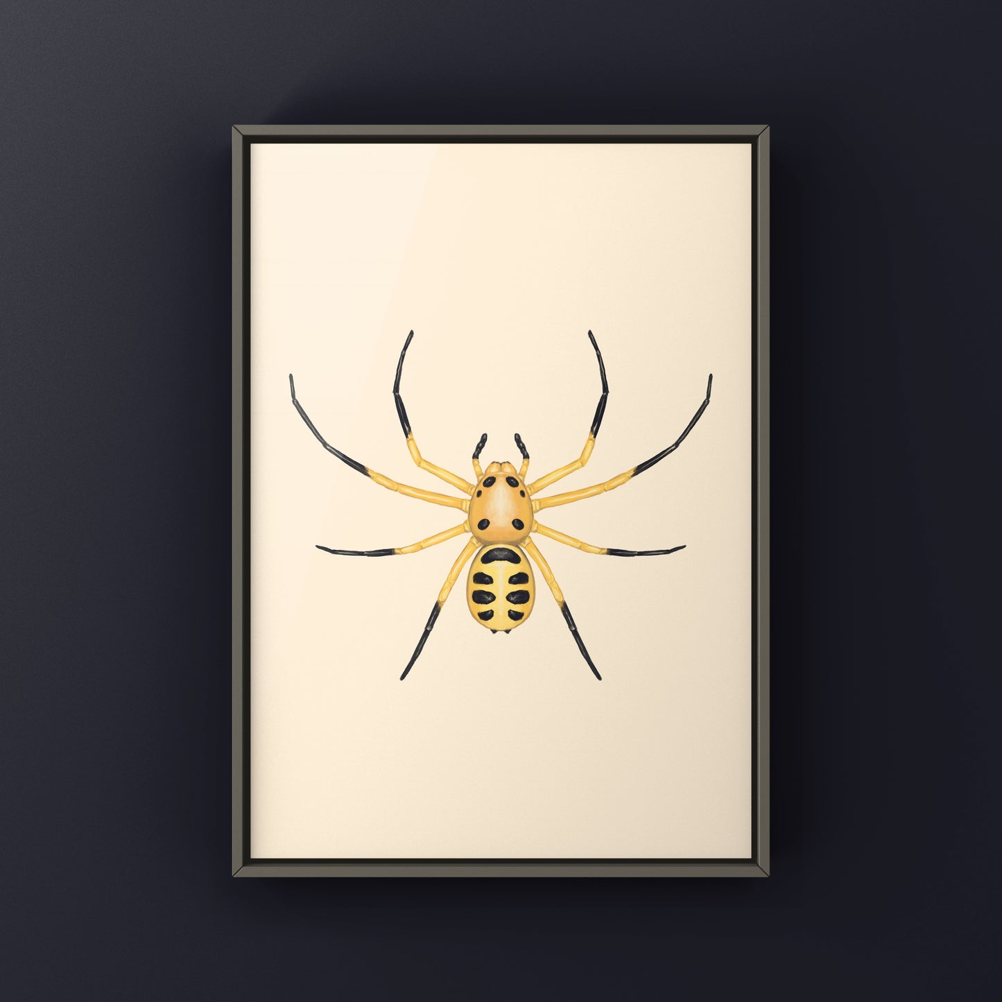 Colorful Pikachu Crab Spider art print featuring vibrant details of Platythomisus octomaculatus, created by The Silk Ranch.