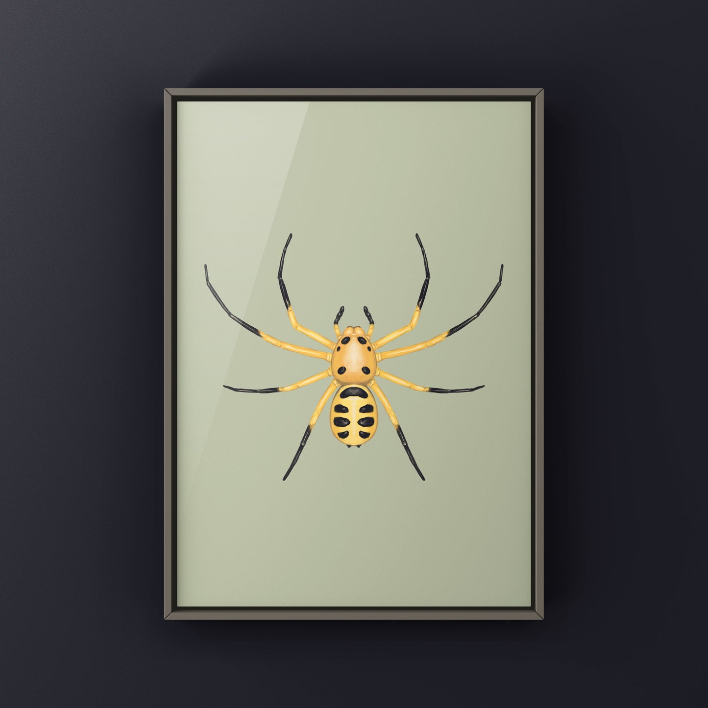 Colorful Pikachu Crab Spider art print showcasing vibrant yellow and black markings on a detailed background.
