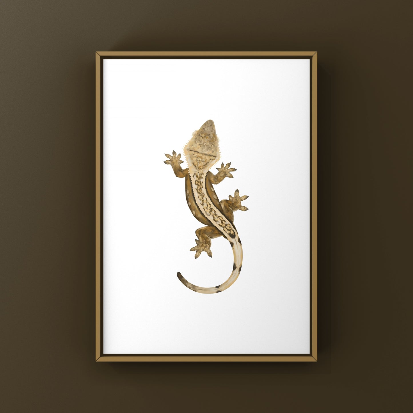 Creamsicle Crested Gecko art print by The Silk Ranch featuring vibrant colors and detailed illustrations of the reptile.