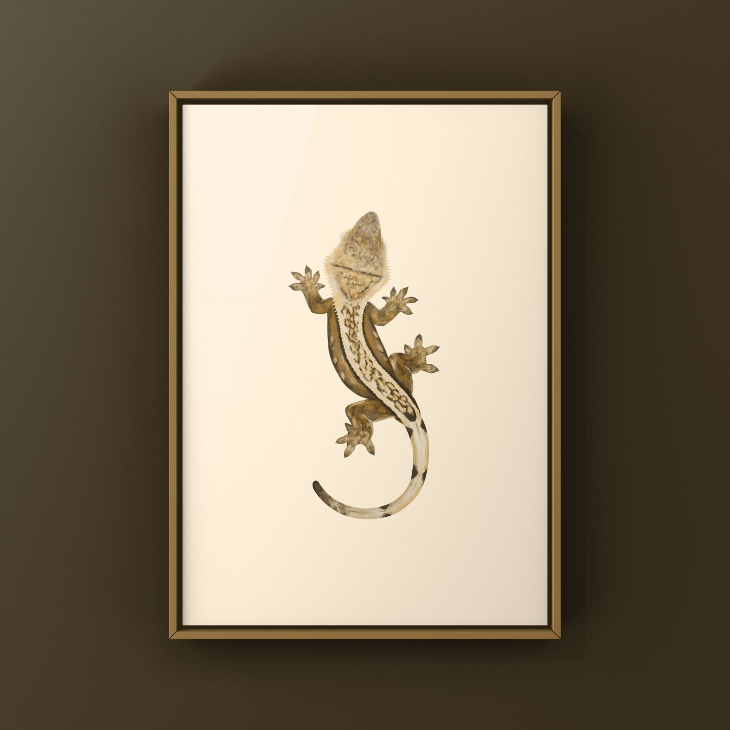 Creamsicle Crested Gecko art print by The Silk Ranch featuring vibrant colors and detailed illustrations of the gecko.