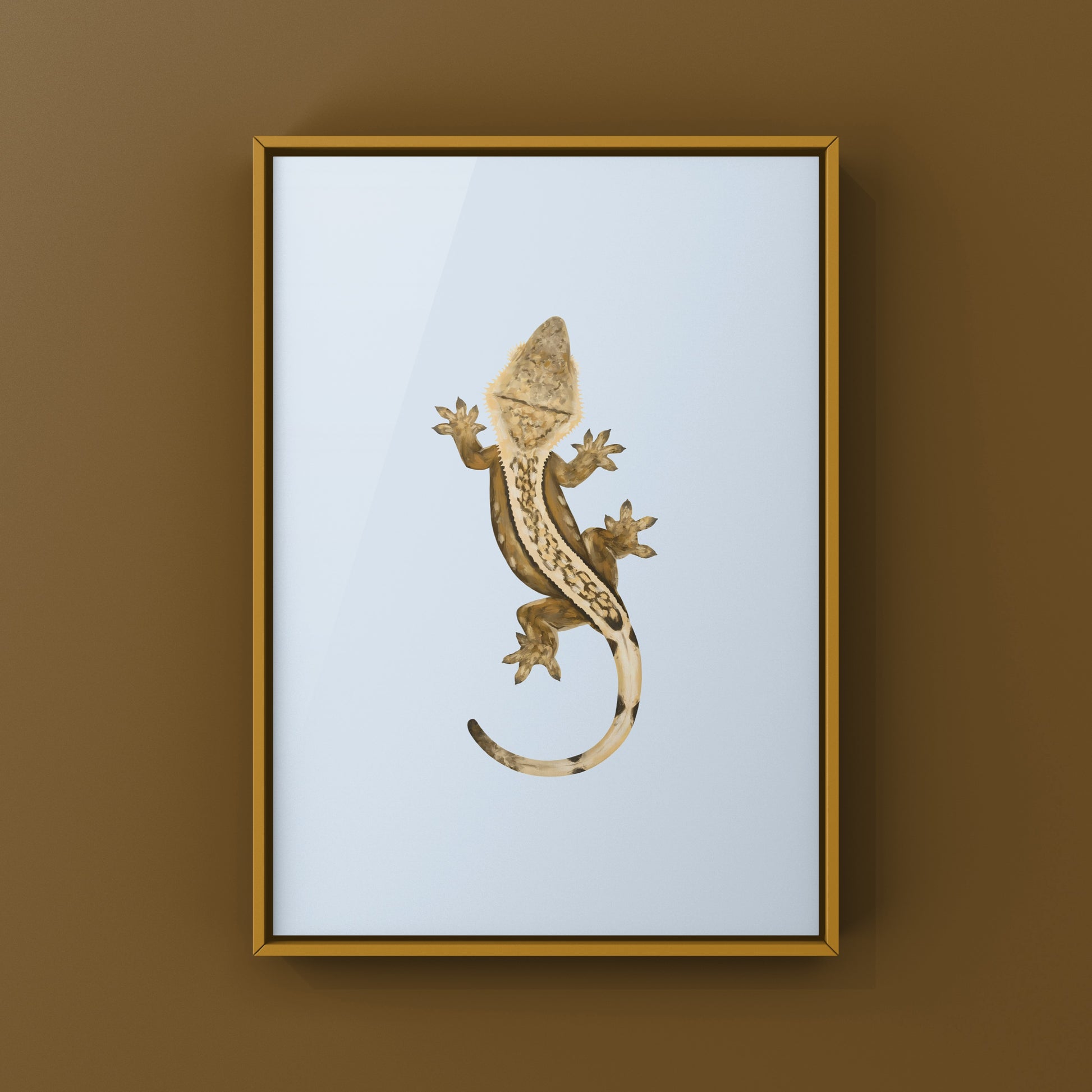 Creamsicle Crested Gecko art print by The Silk Ranch, featuring vibrant, detailed crested gecko illustration on high-quality paper.