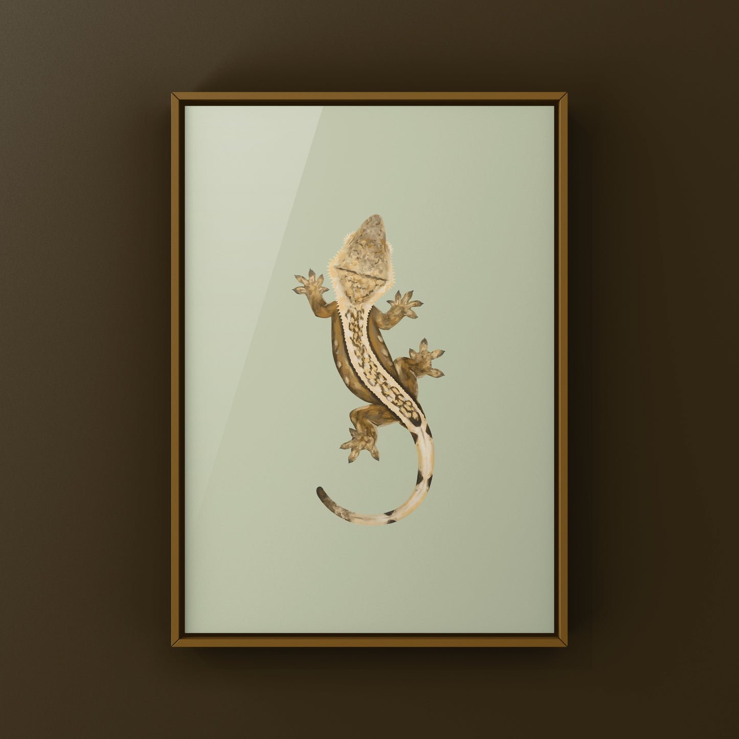 Creamsicle Crested Gecko art print by The Silk Ranch, featuring vibrant colors and detailed illustrations of the reptile.