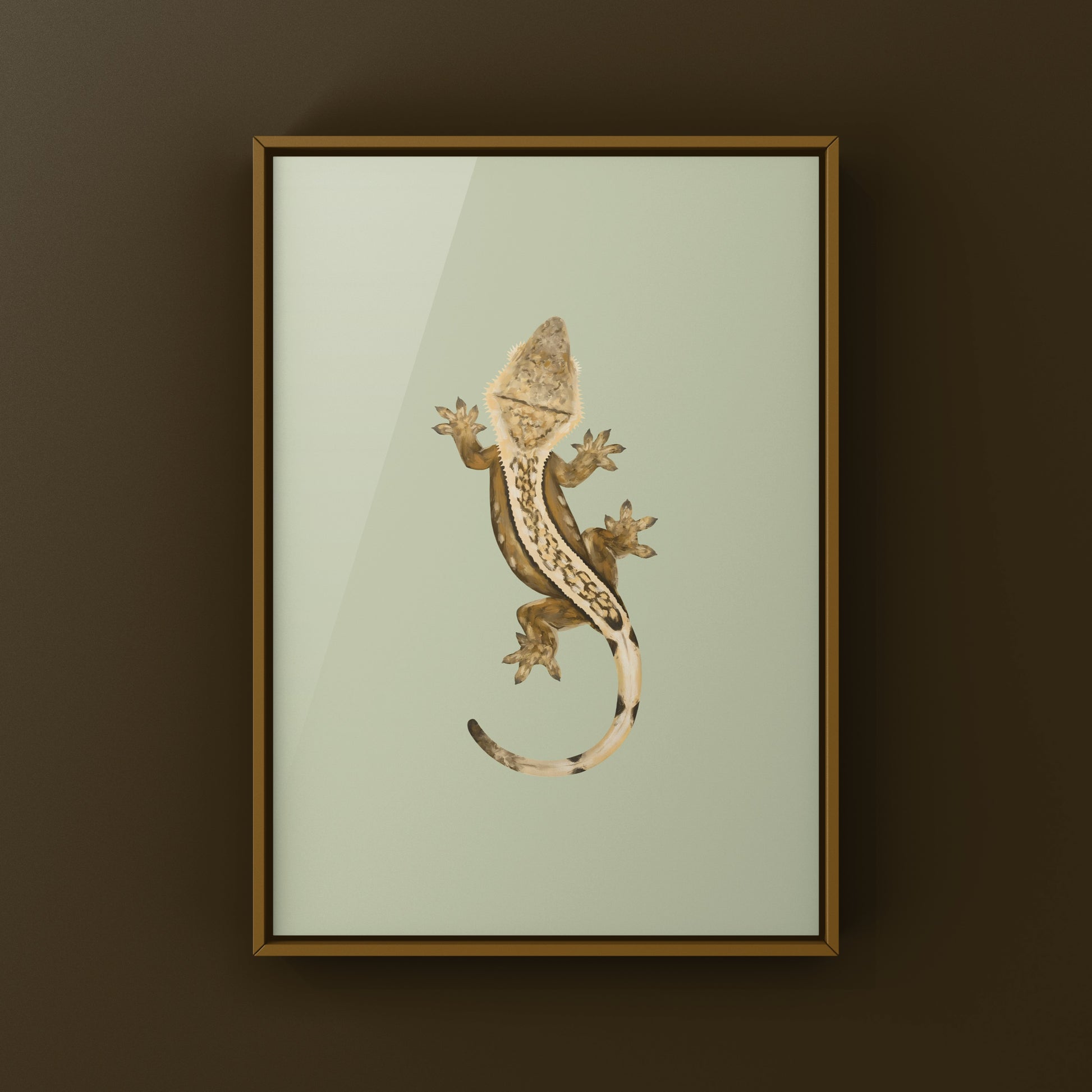 Creamsicle Crested Gecko art print by The Silk Ranch, featuring vibrant colors and detailed illustrations of the reptile.