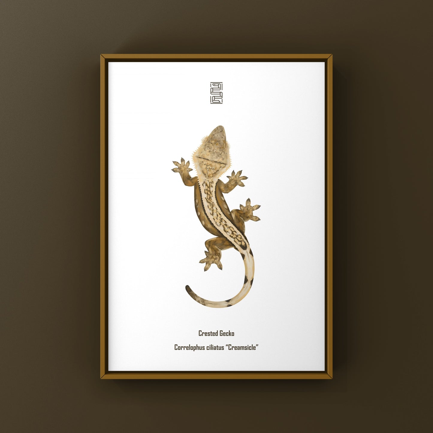 Creamsicle Crested Gecko art print by The Silk Ranch, featuring vibrant colors and detailed illustrations of the reptile.