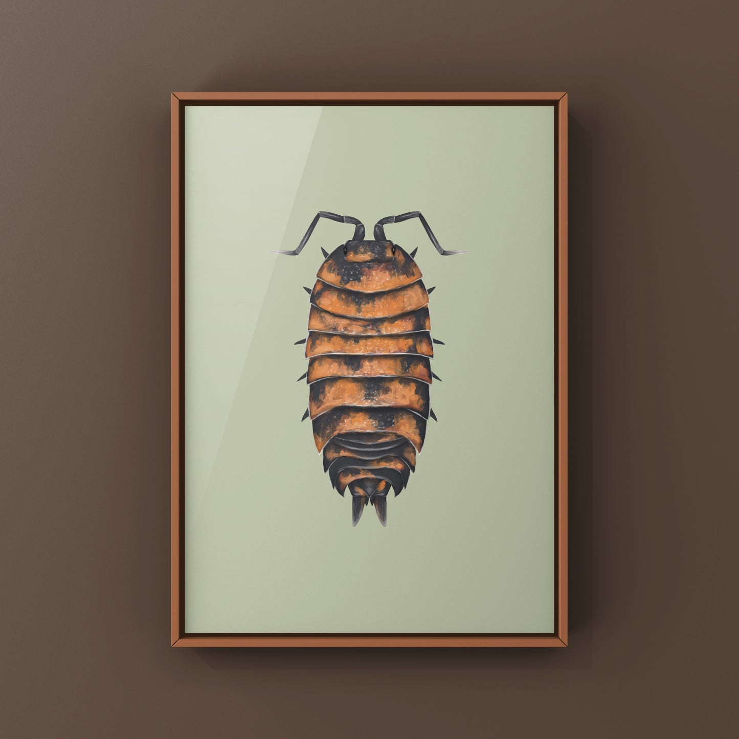 Lava Isopod art print featuring a detailed illustration of Porcellio scaber “Lava” on textured paper by The Silk Ranch.