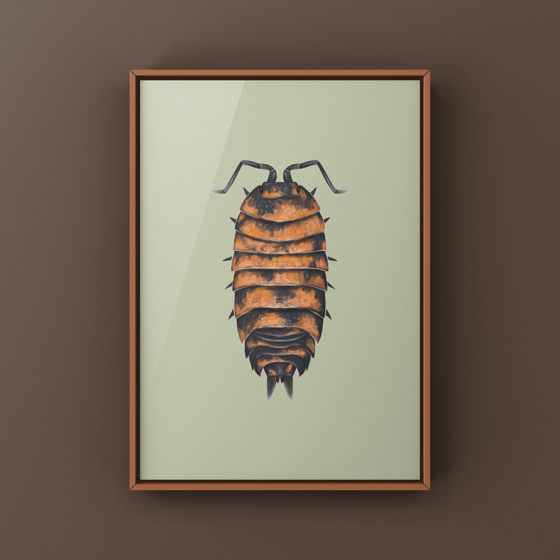 Lava Isopod art print featuring a detailed illustration of Porcellio scaber “Lava” on textured paper by The Silk Ranch.