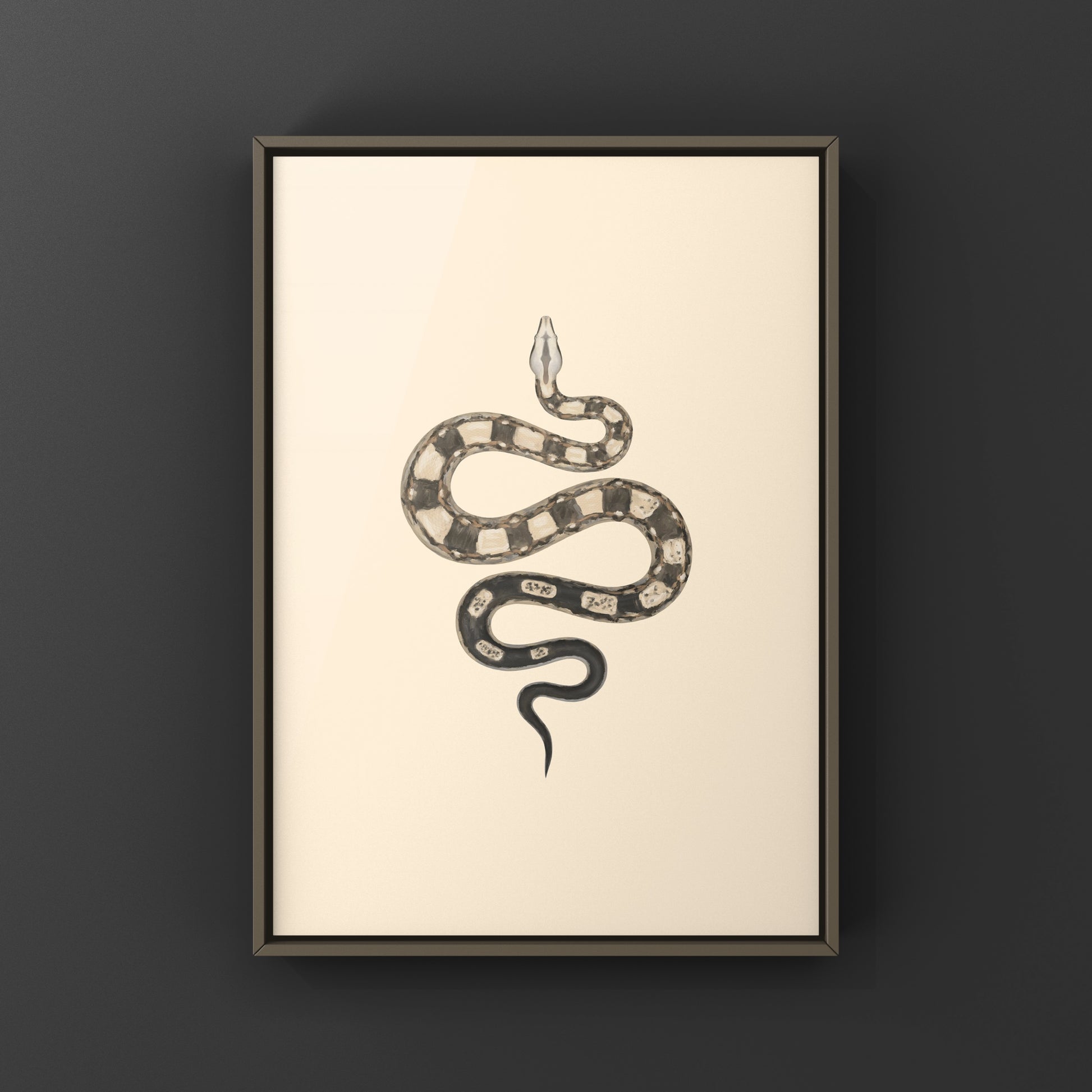 Colorful Motley Colombian Red Tail Boa art print by The Silk Ranch, showcasing vibrant snake patterns on high-quality paper.