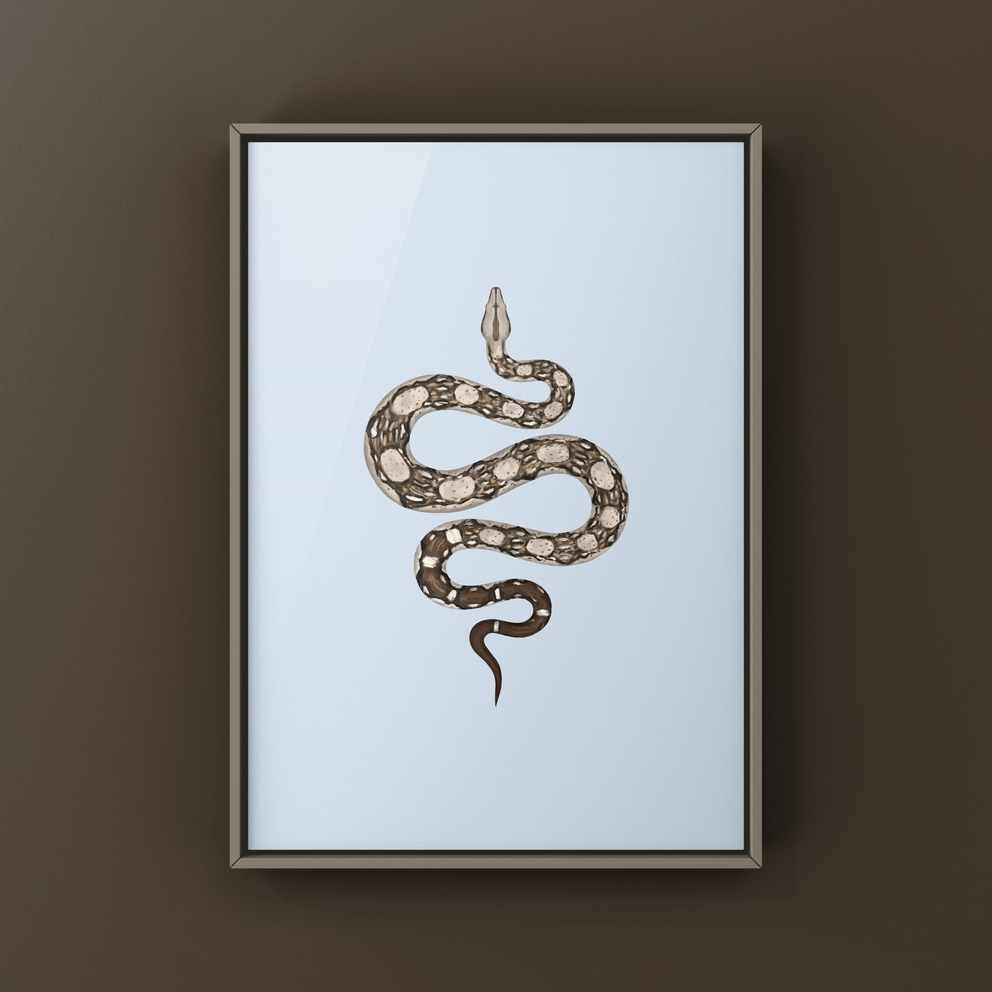 Colorful Aztec Colombian Red Tail Boa (Boa imperator) art print featuring intricate snake design on textured paper.