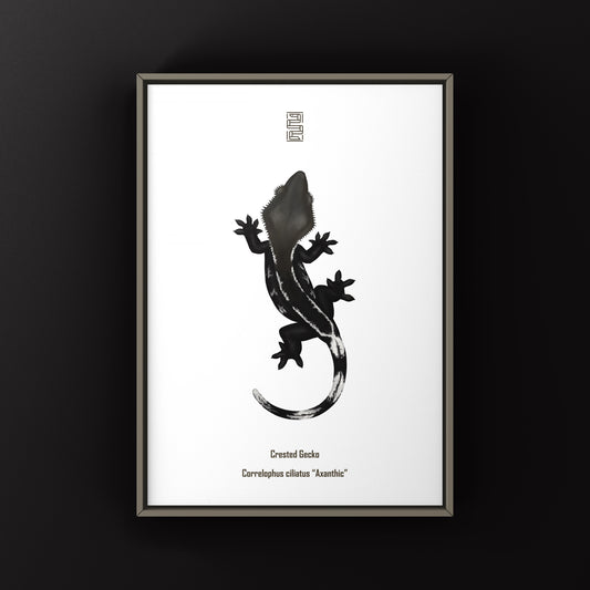 Axanthic Crested Gecko art print by The Silk Ranch featuring detailed, vibrant reptile illustrations on high-quality paper.
