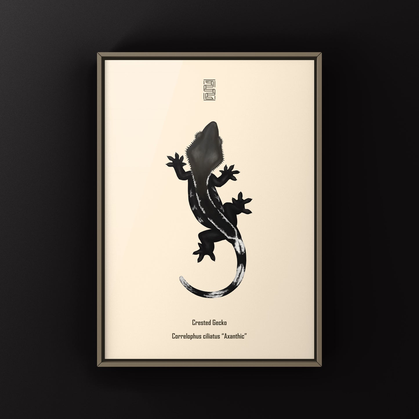 Axanthic Crested Gecko art print by The Silk Ranch, featuring detailed illustration of the reptile on high-quality paper.