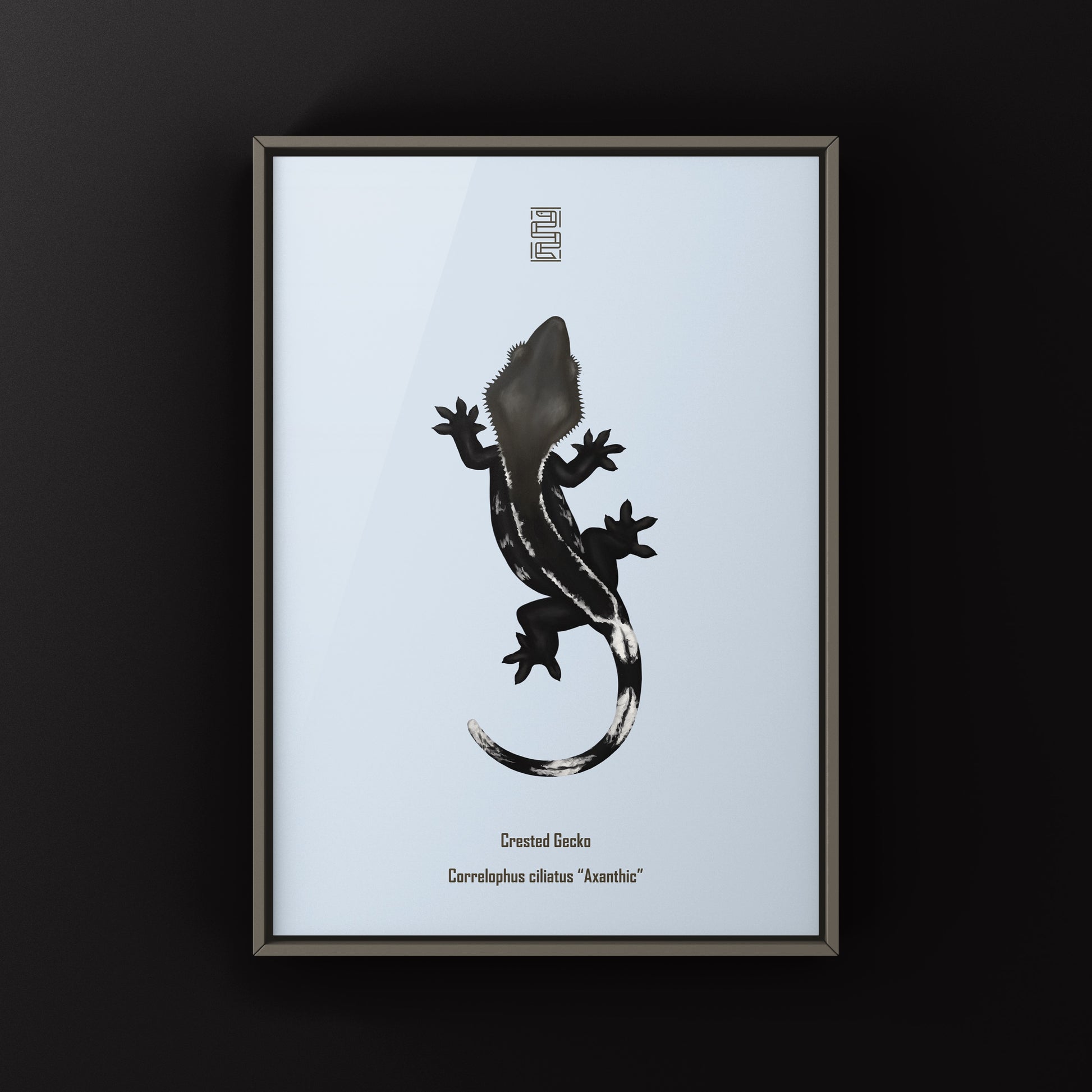 Axanthic crested gecko art print by The Silk Ranch, featuring detailed, vibrant reptile artwork on high-quality paper.