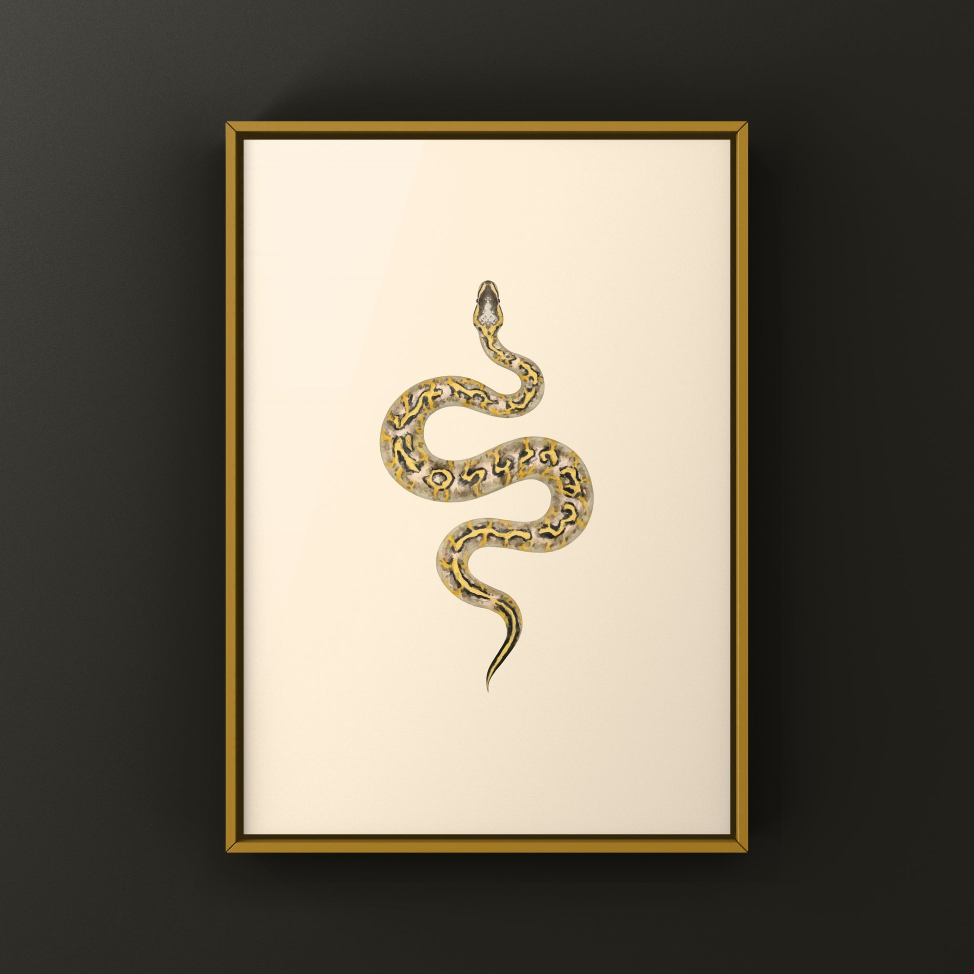Colorful pastel gravel ball python art print featuring a Python regius, showcasing vibrant patterns and realistic details.