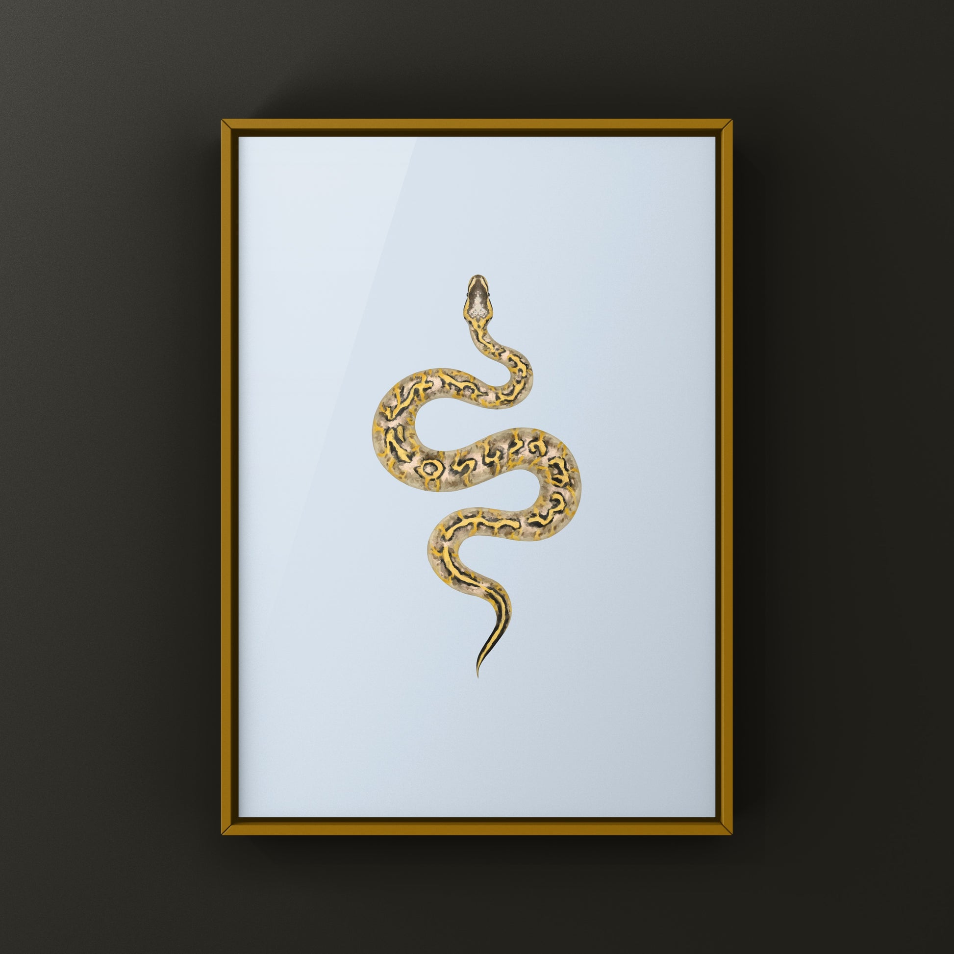 Pastel Freeway Gravel Ball Python art print by The Silk Ranch featuring detailed illustrations of the snake's pattern and colors.