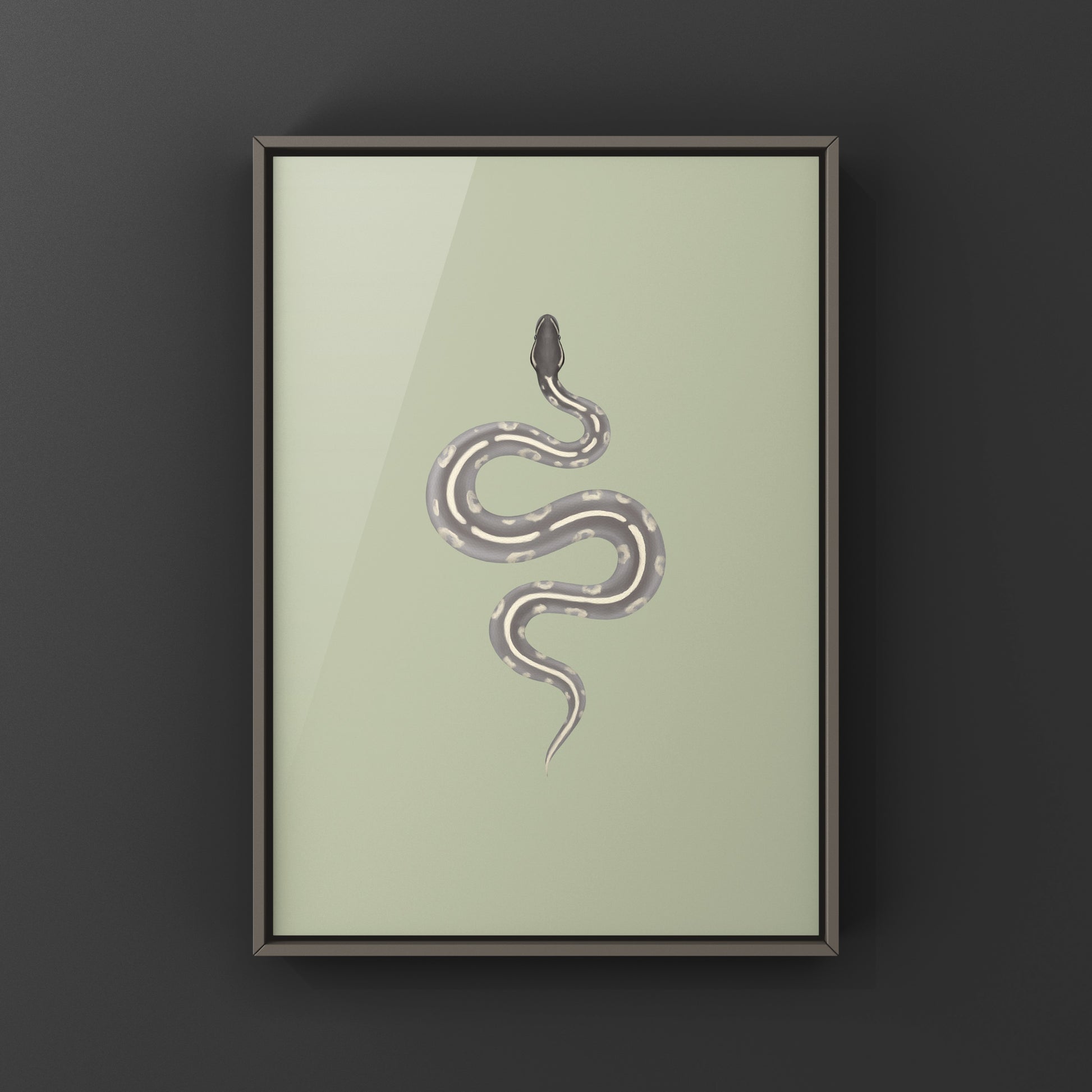 Mystic Potion Ball Python art print by The Silk Ranch showing vibrant snake artwork on textured paper