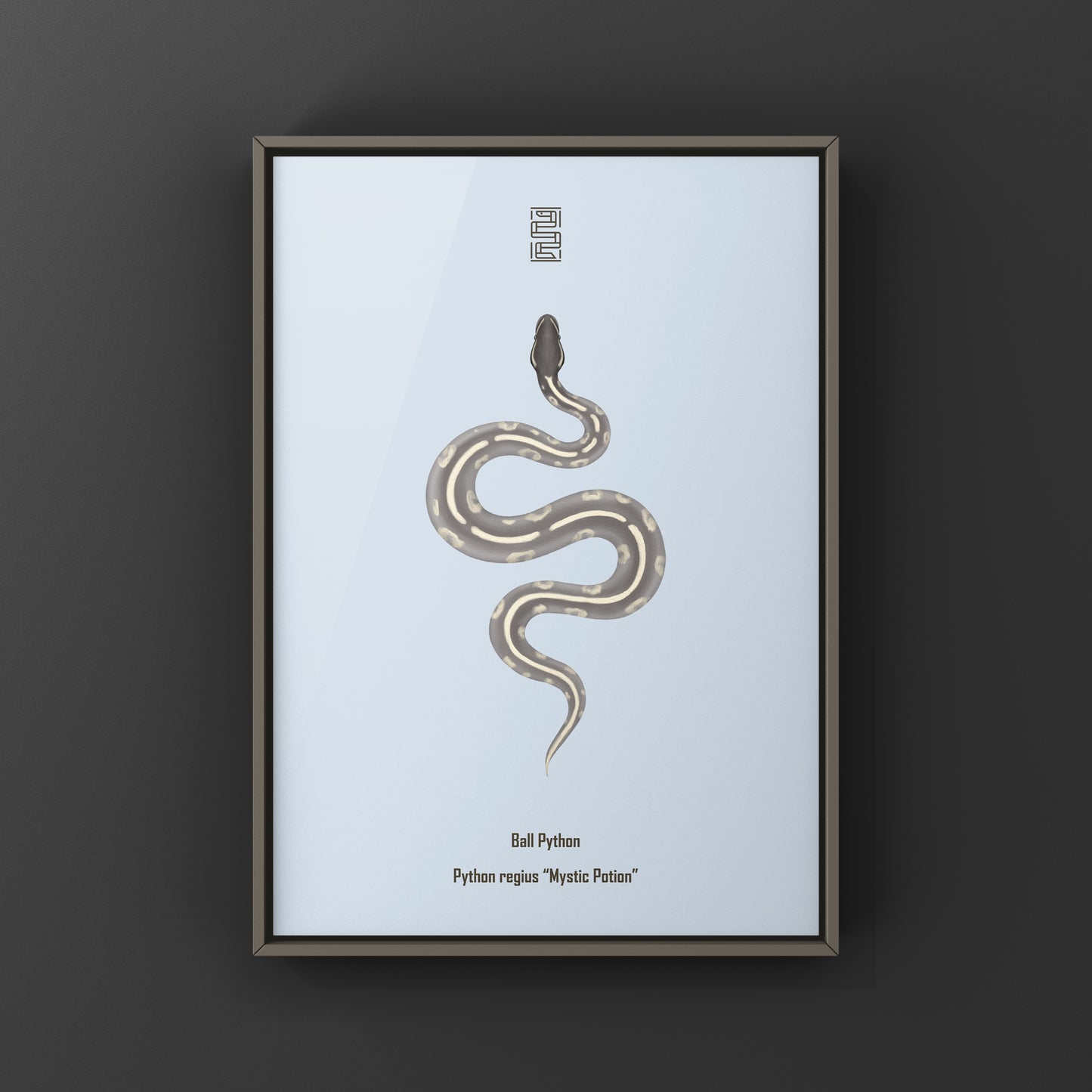 Mystic Potion Ball Python art print by The Silk Ranch featuring a detailed illustration of a Python regius snake.