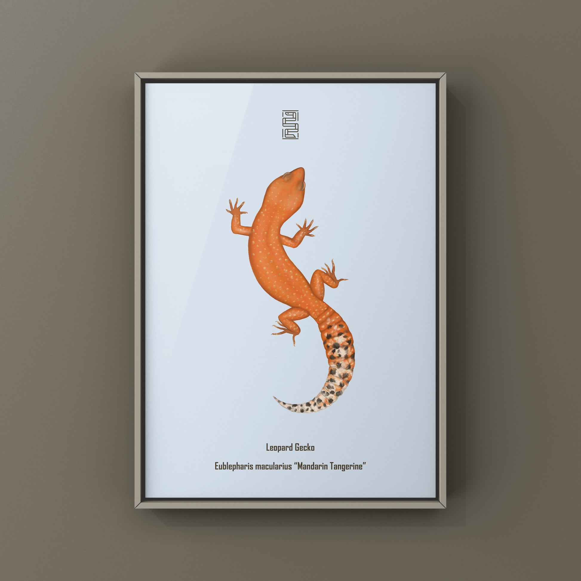 Mandarin tangerine leopard gecko art print by The Silk Ranch featuring vibrant reptile illustration on white background.