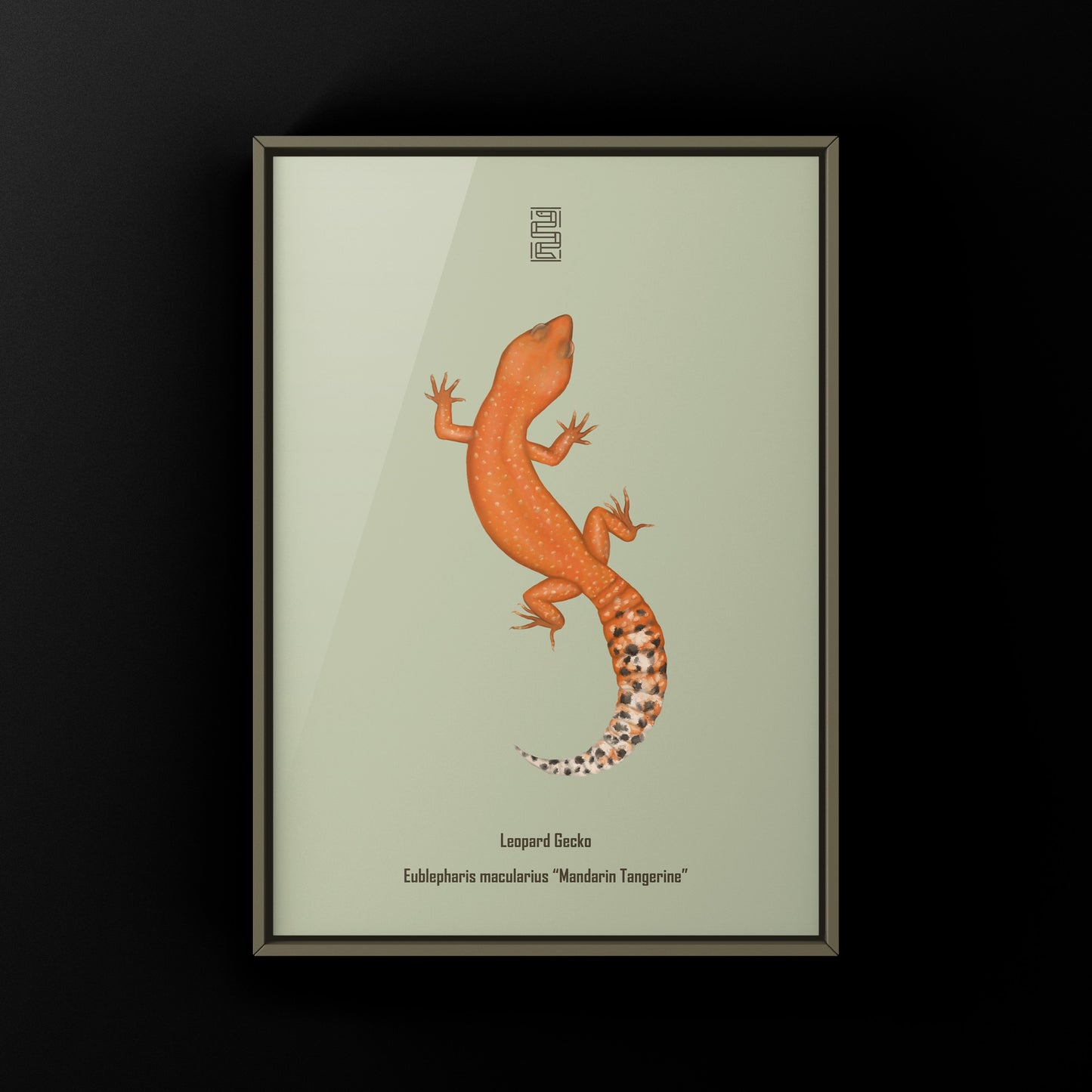 Mandarin tangerine leopard gecko art print by The Silk Ranch featuring vibrant reptile illustrations on textured paper.