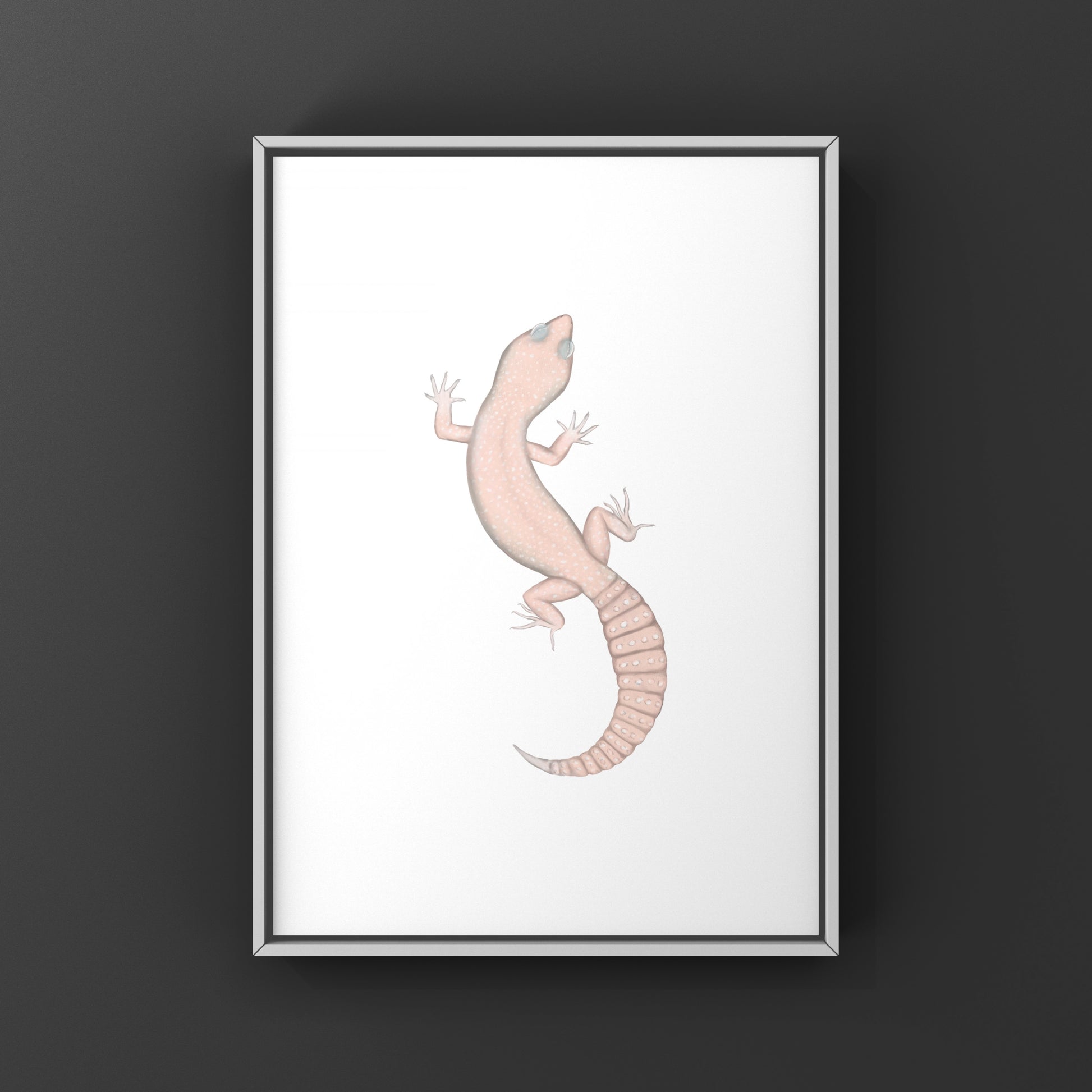 Diablo Blanco leopard gecko art print by The Silk Ranch featuring detailed, vibrant reptile illustration on high-quality paper.