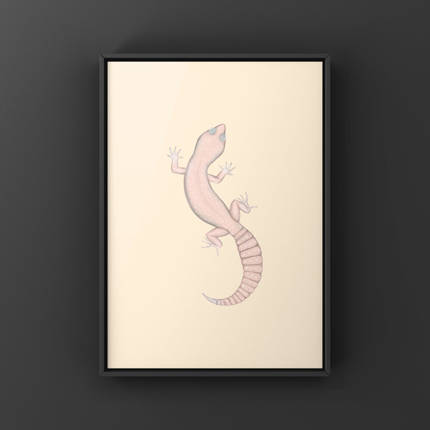 Colorful Diablo Blanco leopard gecko art print by The Silk Ranch showcasing vivid details and intricate design.