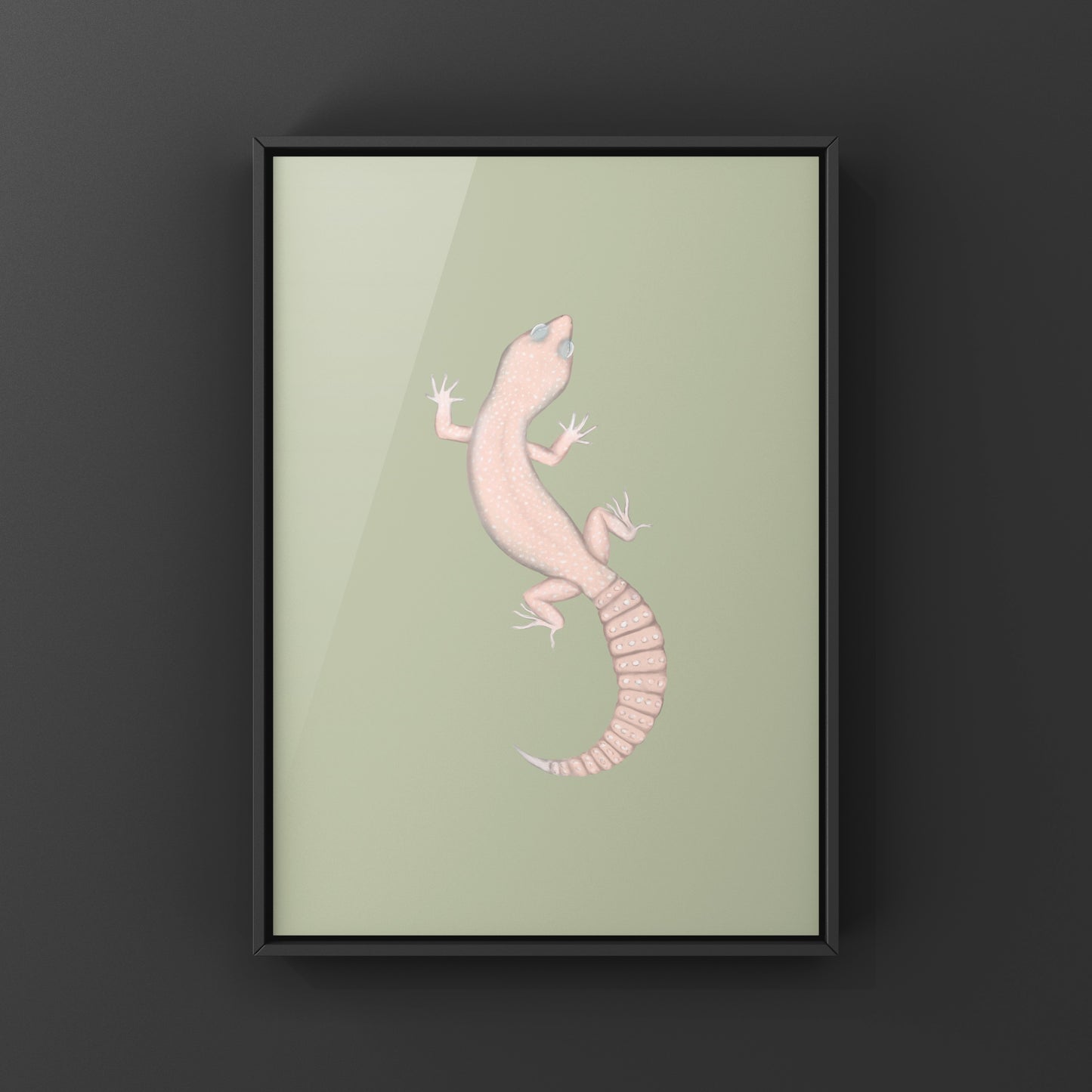 Diablo Blanco leopard gecko art print by The Silk Ranch featuring detailed illustration of a leopard gecko on white background.
