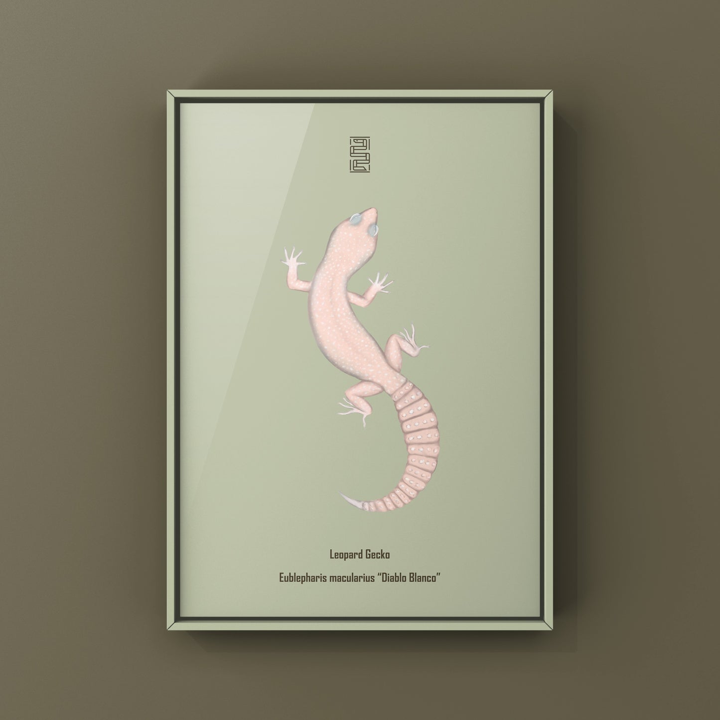 Colorful Diablo Blanco leopard gecko art print by The Silk Ranch, showcasing intricate design and vibrant reptile details.
