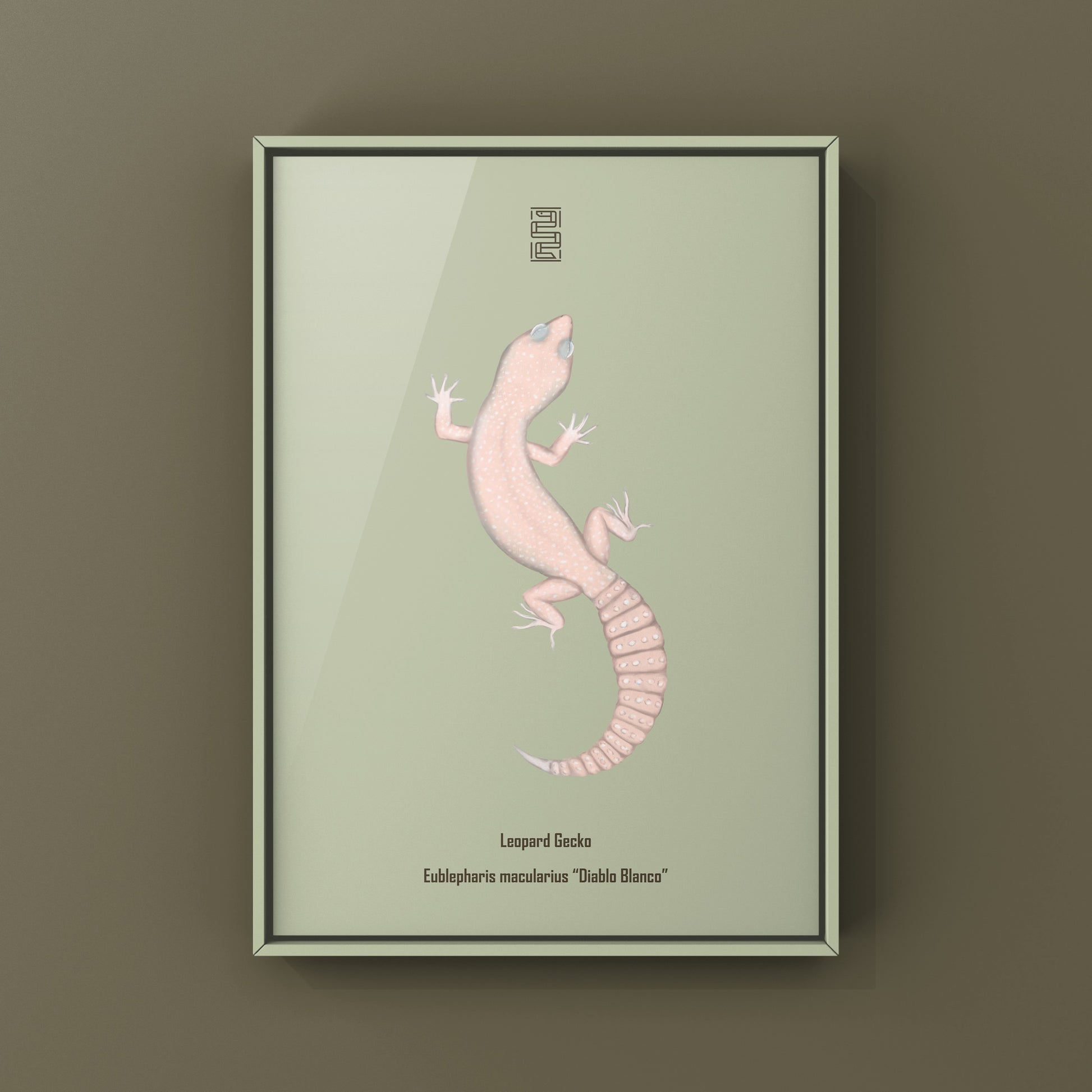 Colorful Diablo Blanco leopard gecko art print by The Silk Ranch, showcasing intricate design and vibrant reptile details.