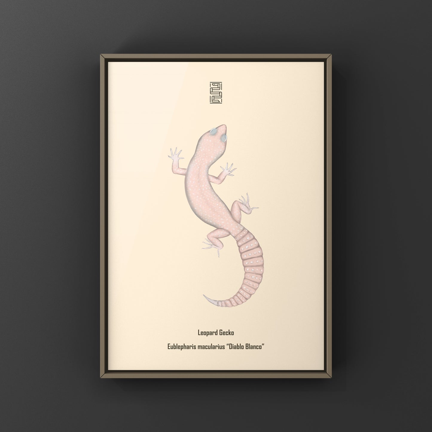 Diablo Blanco leopard gecko art print by The Silk Ranch featuring detailed, colorful illustrations of a leopard gecko on high-quality paper.