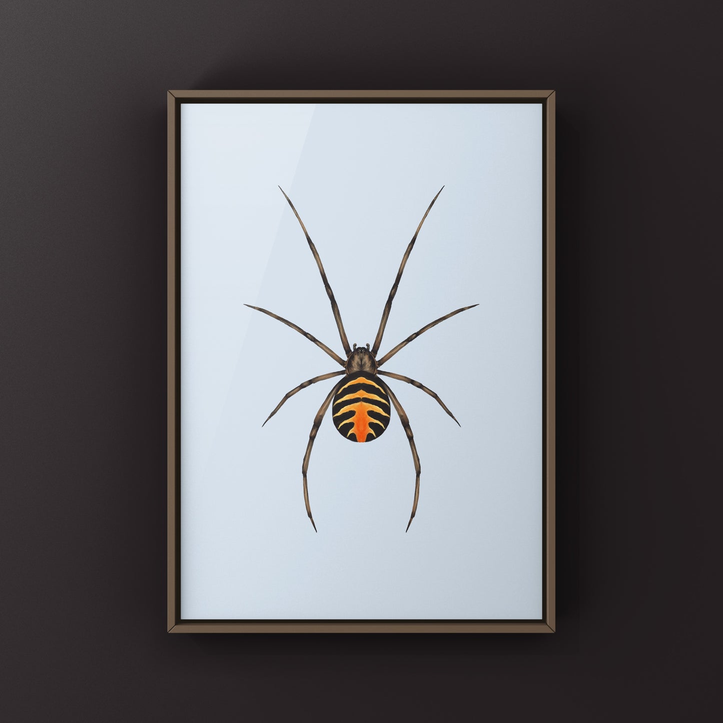 Dark art print of a Hellfire Widow (Latrodectus exlaos) spider by The Silk Ranch, showcasing detailed black and red arachnid artwork.