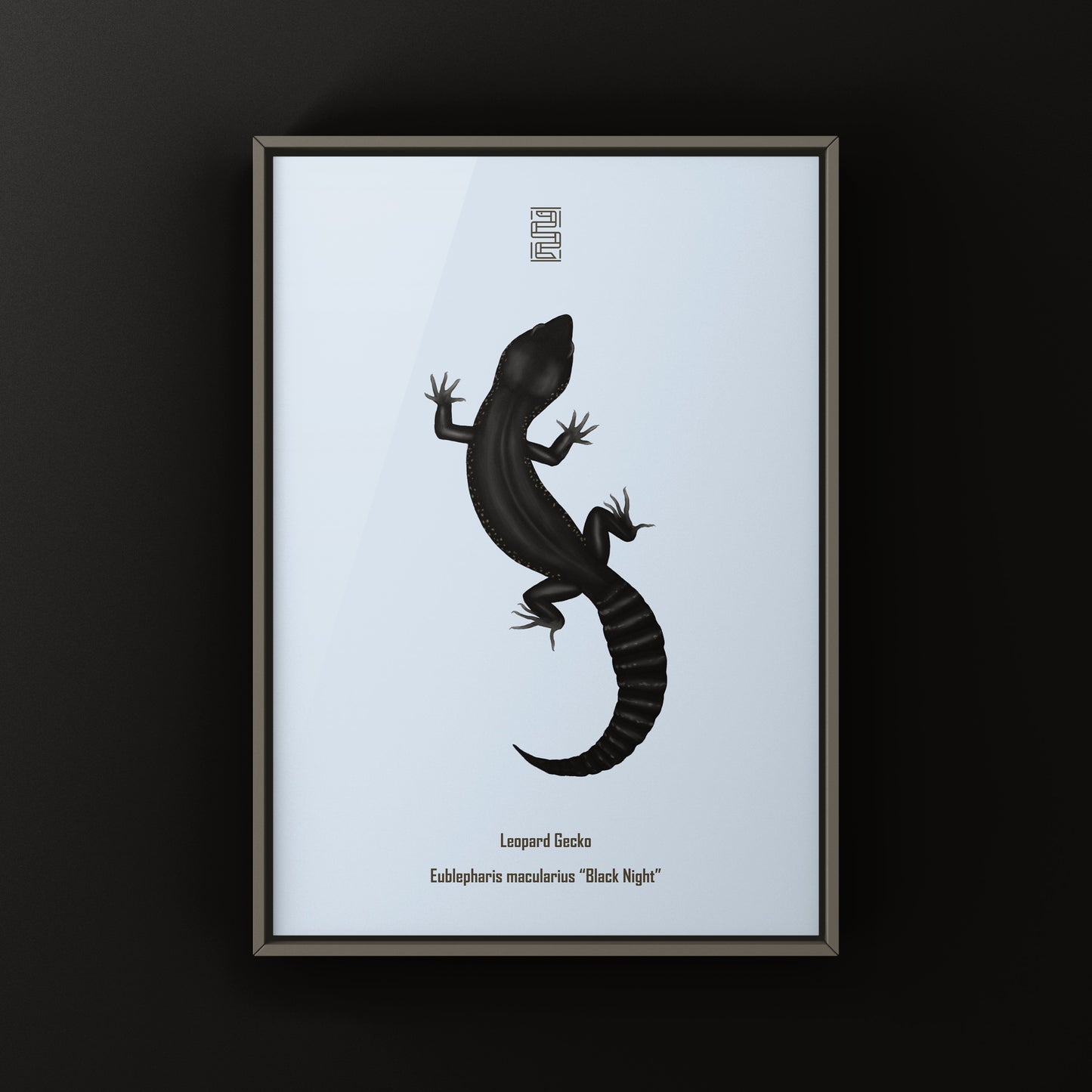 Black night leopard gecko art print by The Silk Ranch, featuring detailed leopard gecko illustration on high-quality paper.