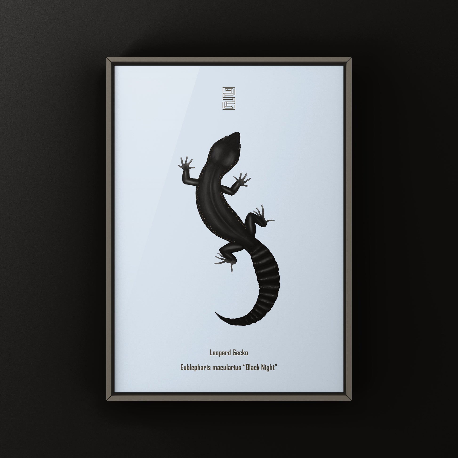 Black night leopard gecko art print by The Silk Ranch, featuring detailed leopard gecko illustration on high-quality paper.