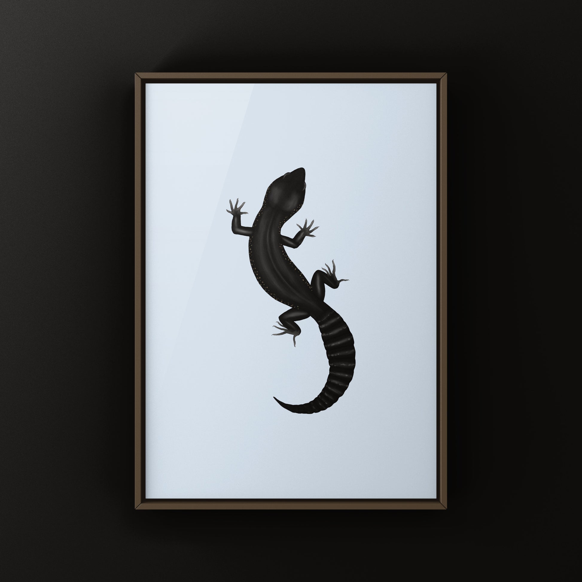 Black night leopard gecko art print by The Silk Ranch, featuring detailed leopard gecko illustration on high-quality paper.