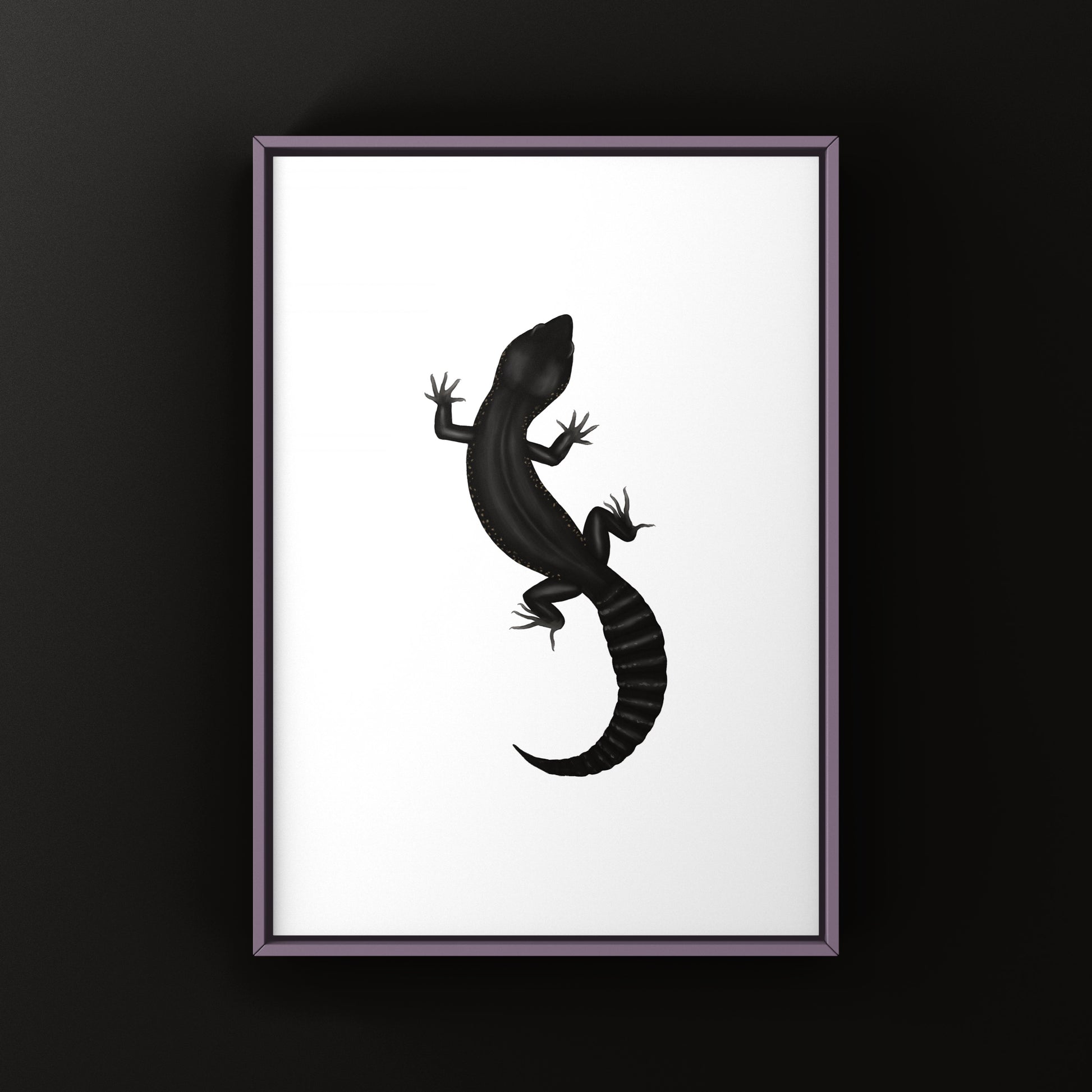 Black night leopard gecko art print by The Silk Ranch, featuring detailed leopard gecko illustration on a dark background.