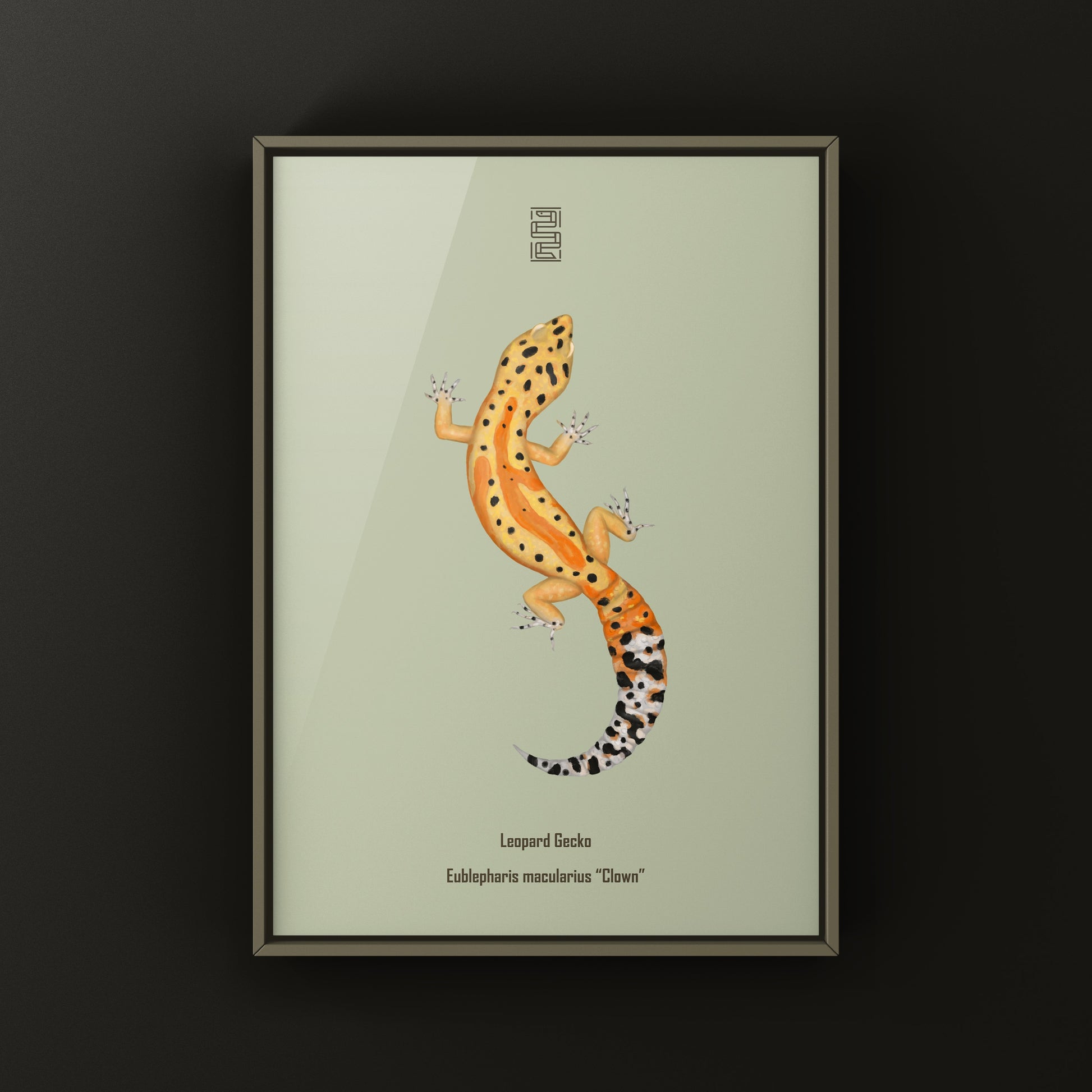 Clown Leopard Gecko art print by The Silk Ranch showcasing vibrant leopard gecko illustration on high-quality paper.