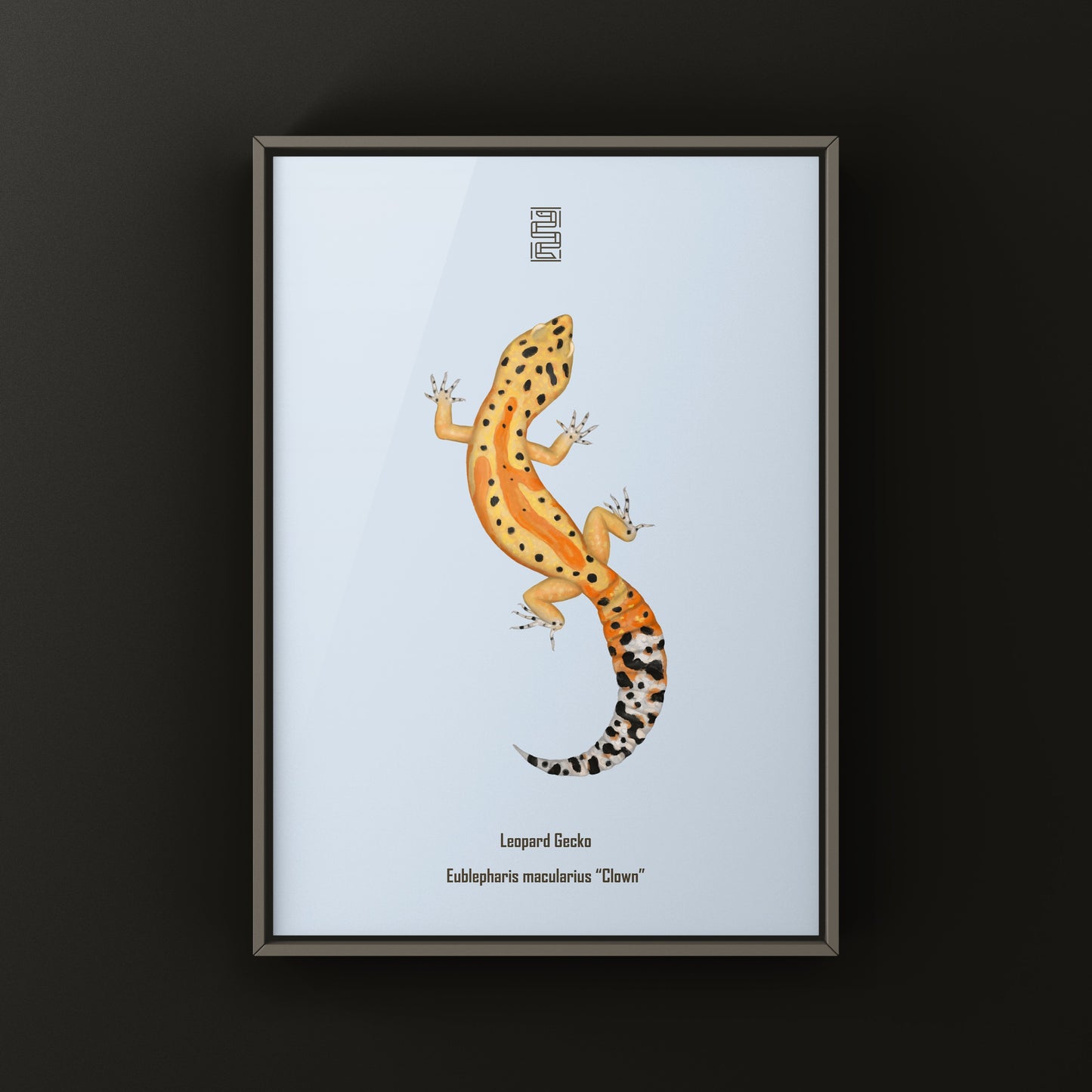 Clown Leopard Gecko art print by The Silk Ranch, featuring detailed illustration of a colorful gecko on a neutral background.
