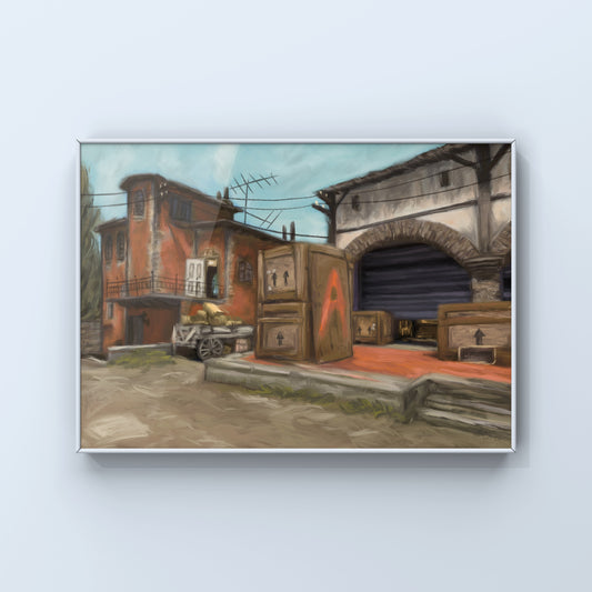 CSGO Inferno Landscape Oil Painting | CSGO Merch | Postcard | CS2 Gaming poster | Art Print | CounterStrike Art | By MingoArt