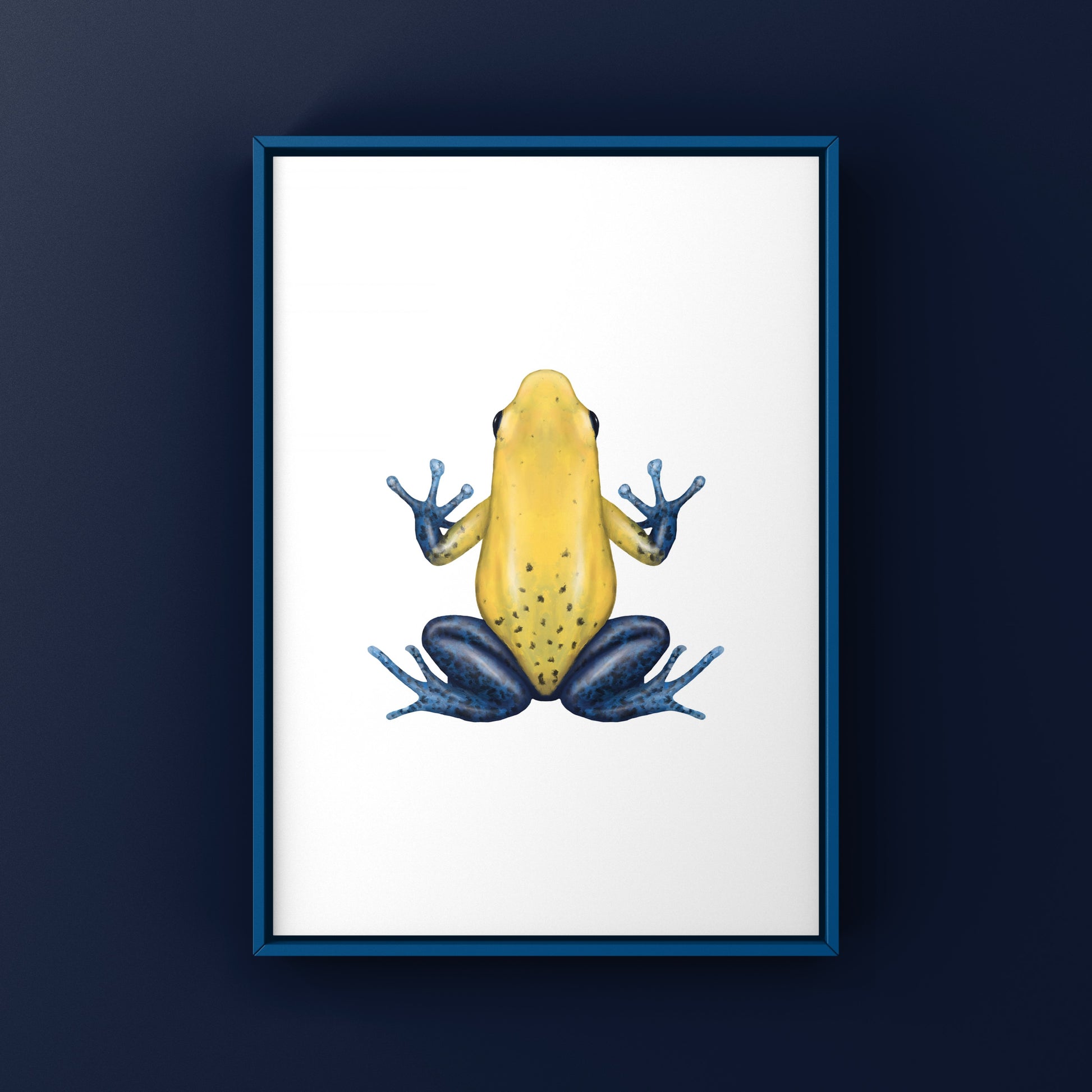 Charco La Pava Strawberry Dart Frog art print showcasing vibrant red and blue colors, created by The Silk Ranch.