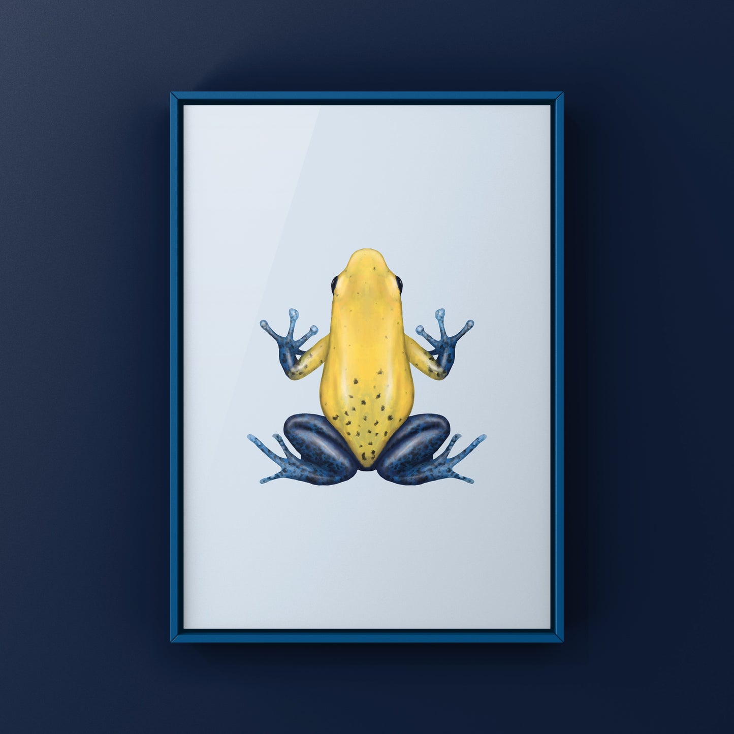 Charco La Pava Strawberry Dart Frog art print by The Silk Ranch featuring vibrant red and blue amphibian illustration.