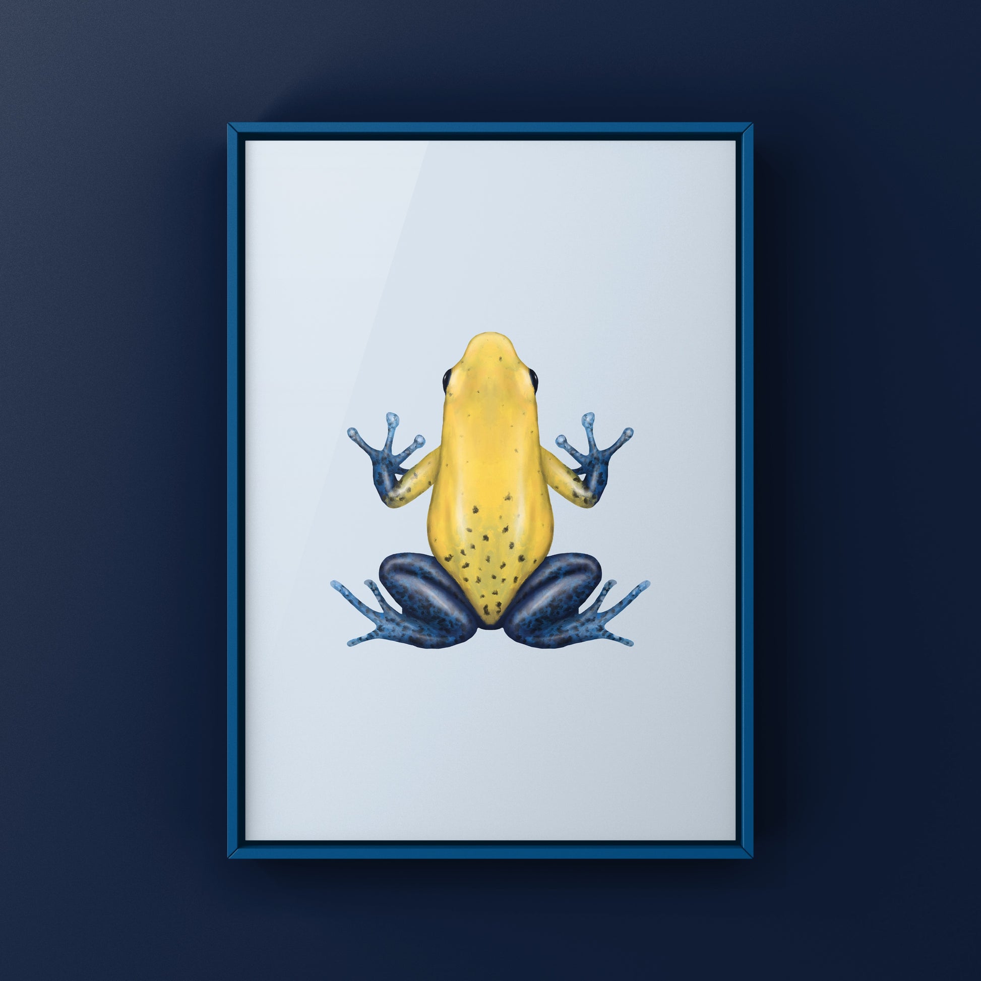 Charco La Pava Strawberry Dart Frog art print by The Silk Ranch featuring vibrant red and blue amphibian illustration.