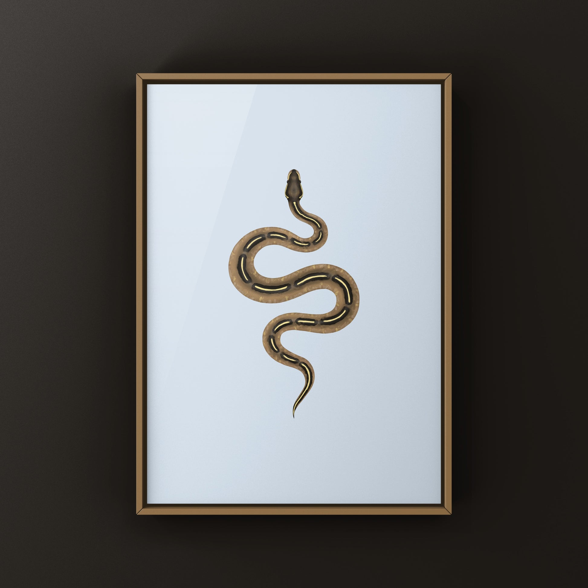 Colorful art print of a Freeway Ball Python (Python regius) by The Silk Ranch, showcasing detailed snake illustration.