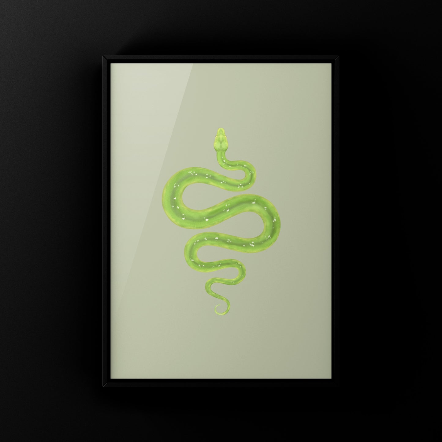 Green Tree Python art print by The Silk Ranch showing detailed illustration of the vibrant green snake on white background.