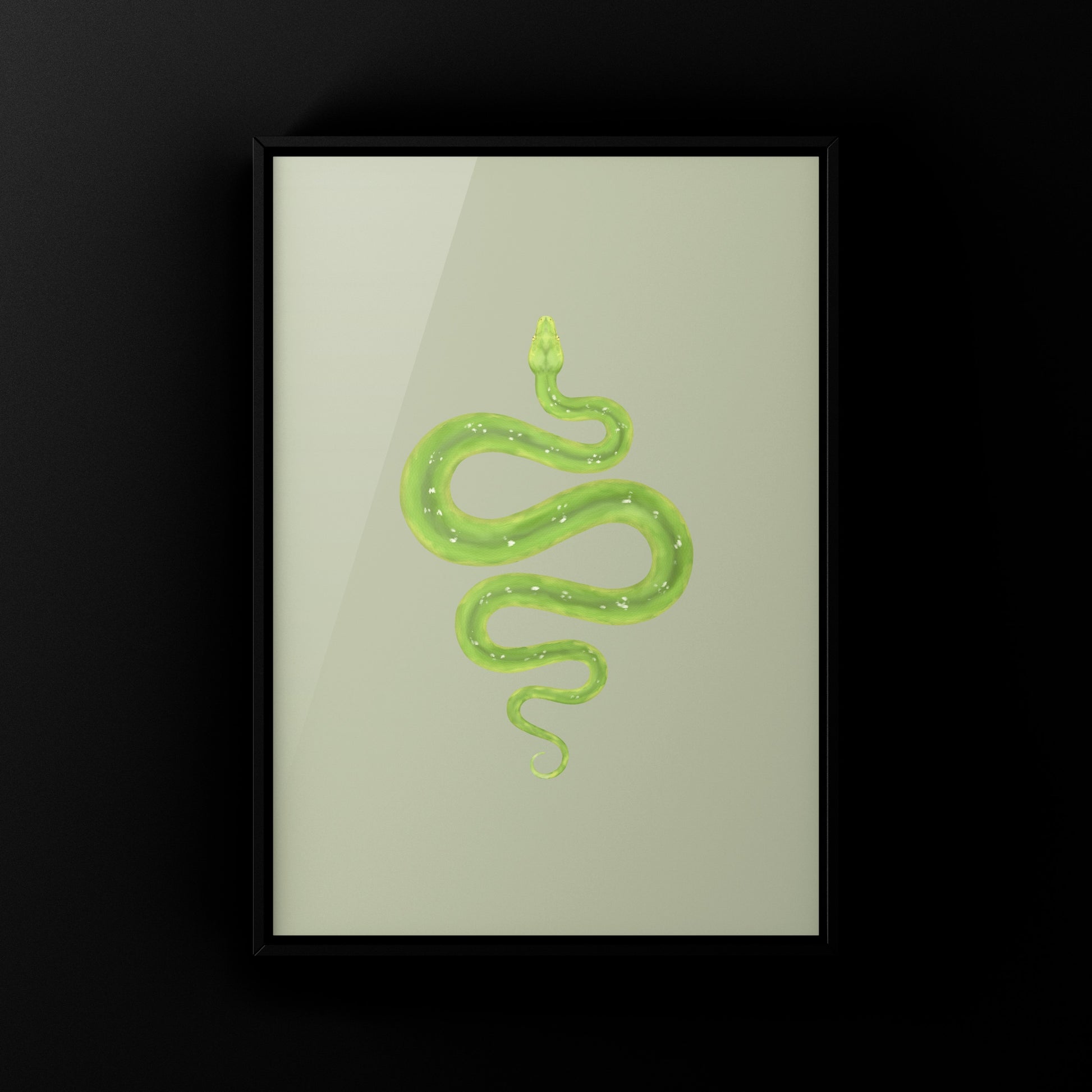 Green Tree Python art print by The Silk Ranch showing detailed illustration of the vibrant green snake on white background.