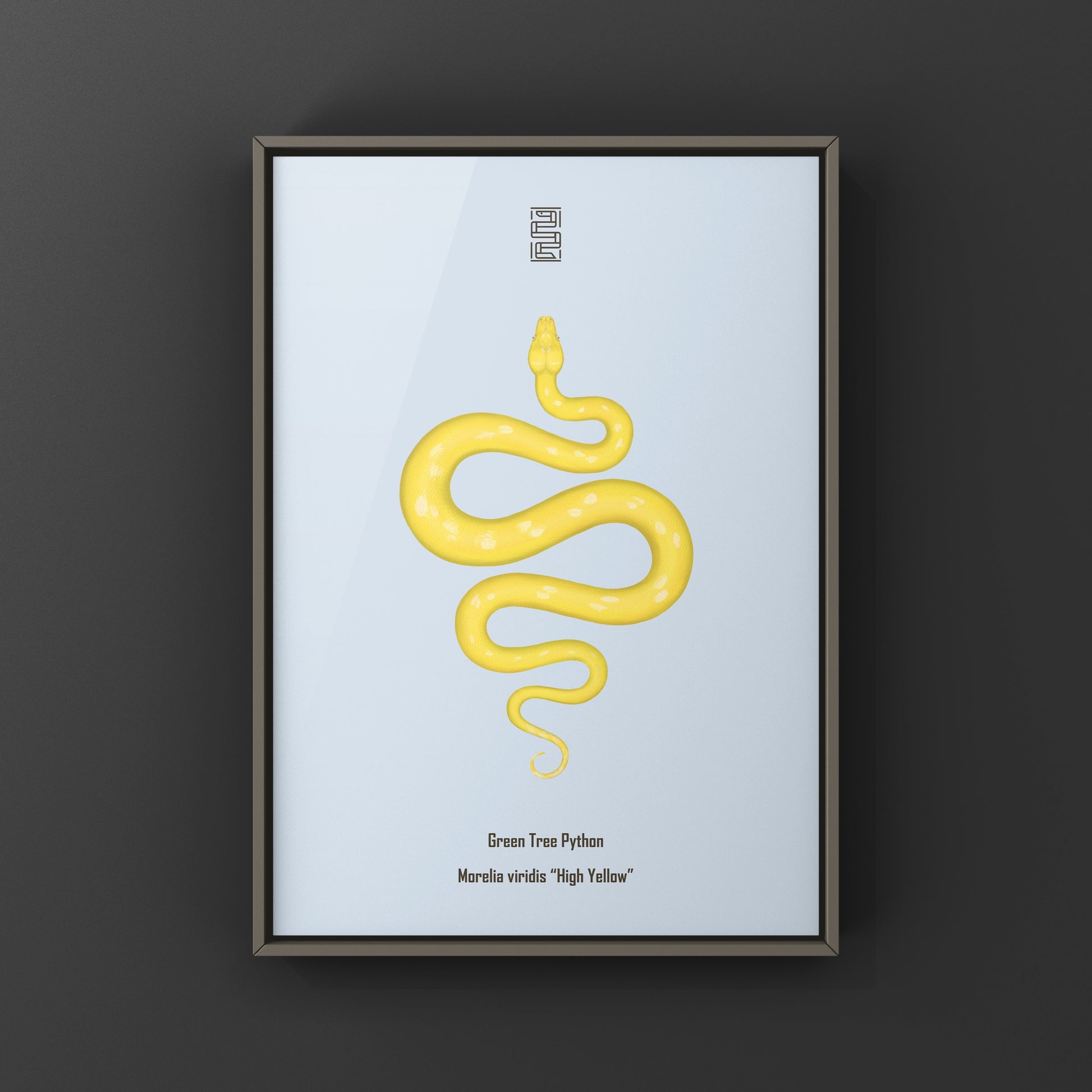 High Yellow Green Tree Python art print by The Silk Ranch, showcasing vibrant green and yellow snake illustration.