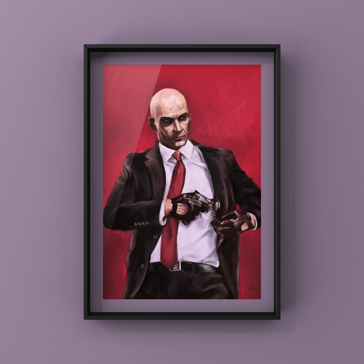 Hitman Agent 47 Oil Painting Art Print | Hitman Art | Hitman II & III | Gaming Art | Videogame Poster | Gift for Gamers | By MingoArt