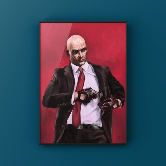 Hitman Agent 47 Oil Painting Art Print | Hitman Art | Hitman II & III | Gaming Art | Videogame Poster | Gift for Gamers | By MingoArt